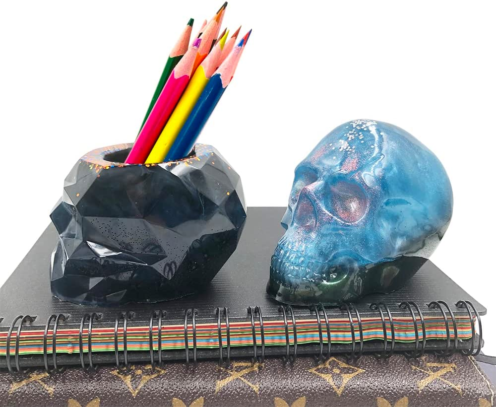 2 Pcs Skull Resin Moulds, 3D Large Silicone Moulds for Resin DIY Storage Resin Moulds Silicone Epoxy Resin Moulds for Candle Making Makeup Brush Pen Holder image number 6