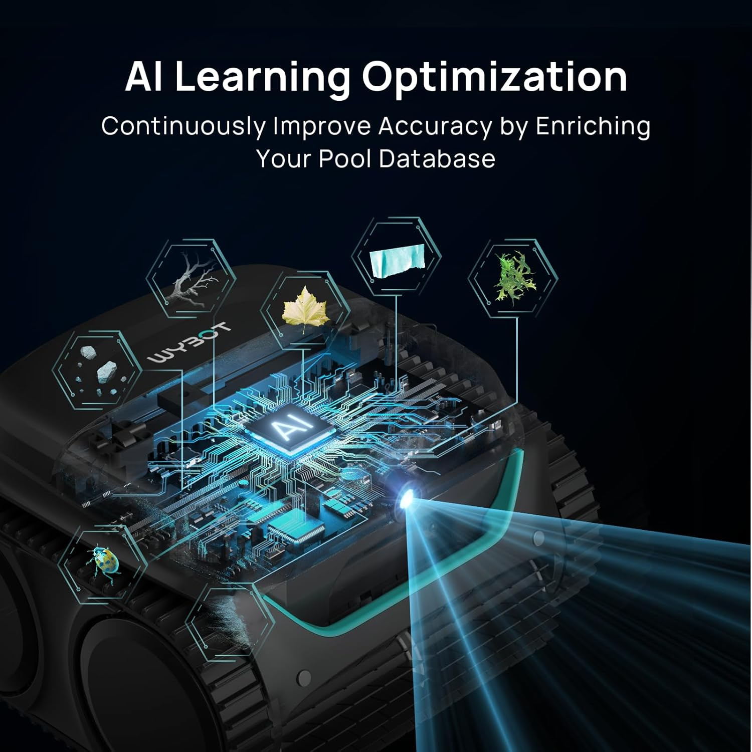 WYBOT C2 Vision Cordless Pool Cleaner Robot for Inground Pools with AI Camera, 8 Mode Robotic Pool Cleaner, Utra-Fine Filtration, Powerful Suction, Wall Climbing, Waterline Cleaning, Black image number 2