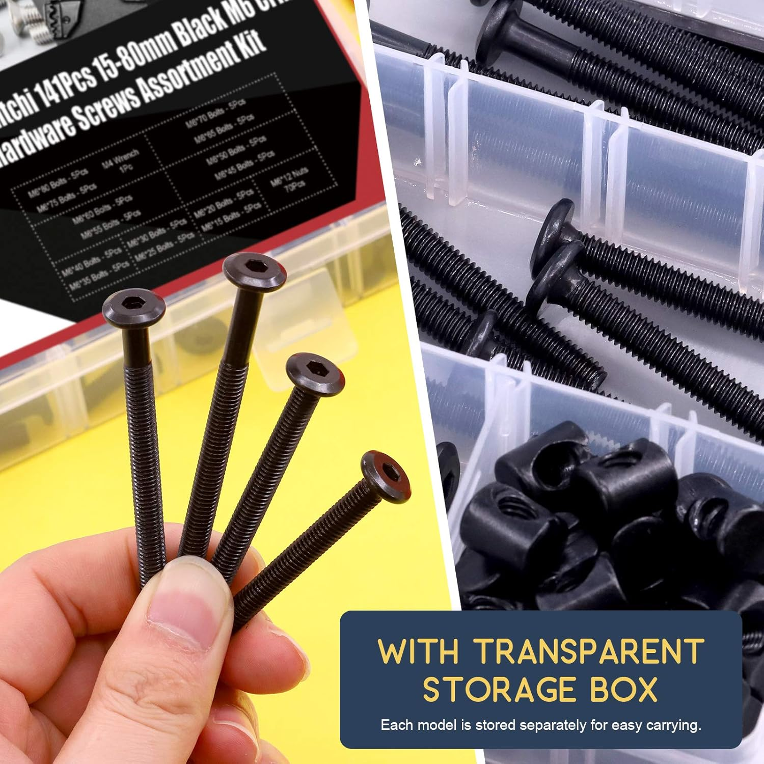 Hilitchi M6 Black Hex Socket Head Screws Bolts Barrel Nuts Hardware Assortment Kit for Crib Baby Bed Furniture Cots and Chair (Assortment Kit-140Pcs) image number 5