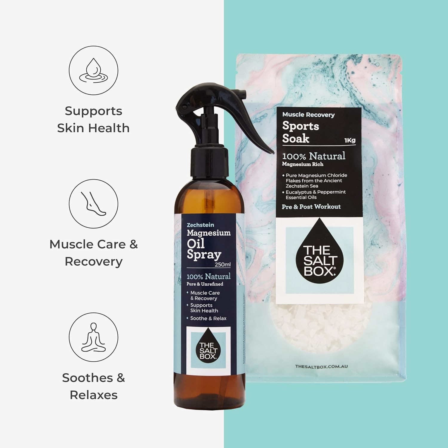 The Salt Box - 100% Natural Zechstein Magnesium Sport Recovery Pack with Oil Spray and Muscle Bath Soak Magnesium Supplement - Australian Owned image number 3