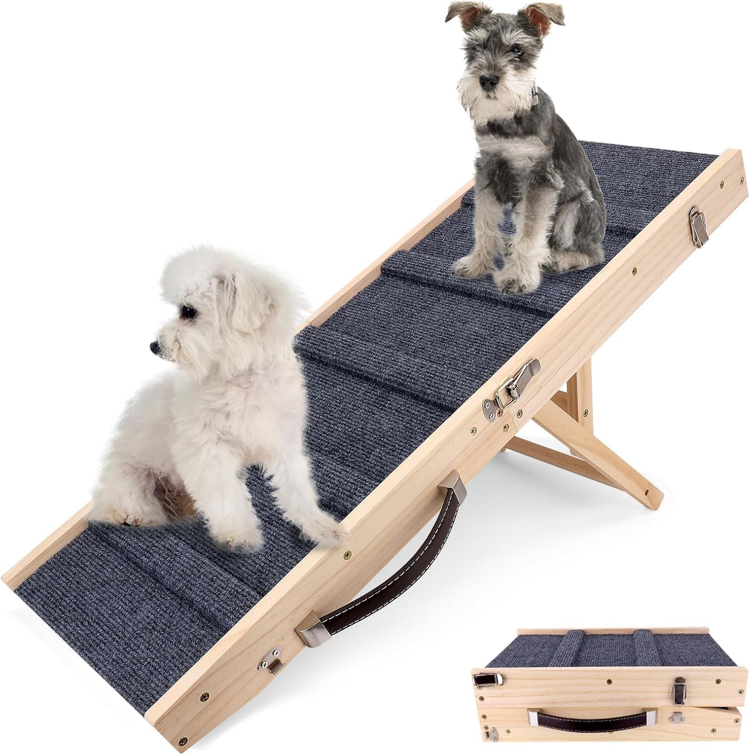 Dog Ramp, Non-Slip Dog Ramp for Bed，Portable Folding Pet Ramp for Small Dogs Cats，83Cm Long Adjustable 4 Heights 20-42 Cm ，UP 50 Lbs/23Kg，Dog Ramp Suitable for Bed, Couch, Car image number 3