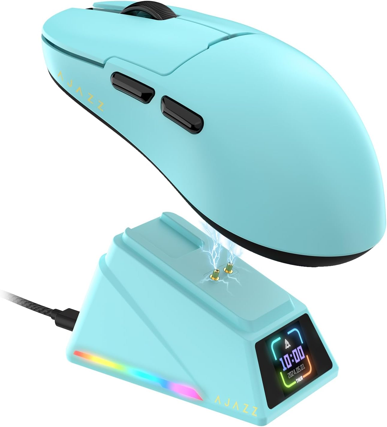 AJAZZ AJ159 APEX 8K Wireless Gaming Mouse, Magnetic Charging Dock with Screen, Pixart PAW3950 Sensor, up to 42000DPI, 56G Ultralight, 100 Million Clicks HUANO Switch, Tri-Mode Mouse, for Pc/Mac (Blue)