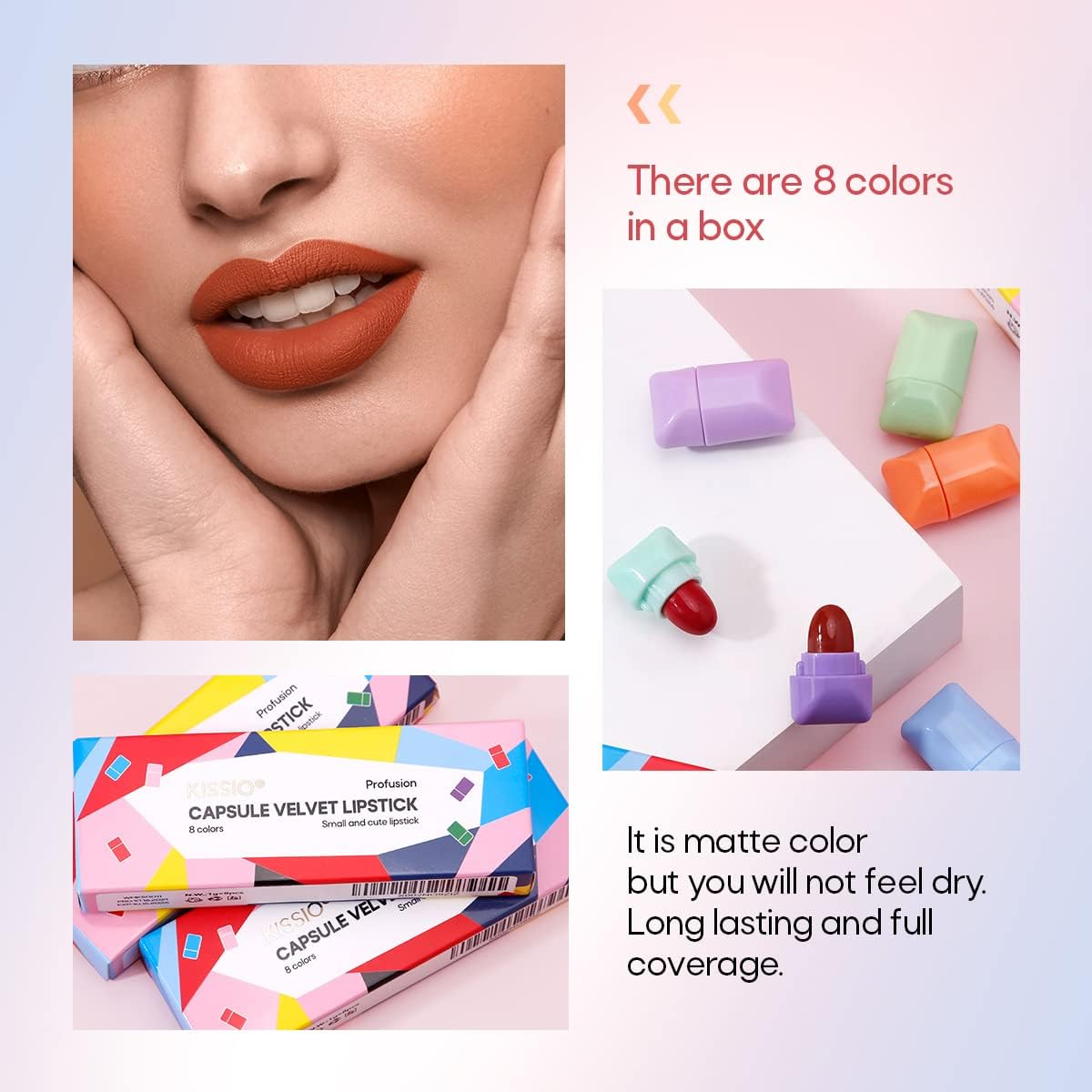 KISSIO 8 Colors Lipstick Set,Waterproof Long Lasting Mini Lipstick,Matte Lipstick,Mini Lipstick Set,Travel Friendly,Cruelty Free,1.27 Oz - 02-16Color image number 6