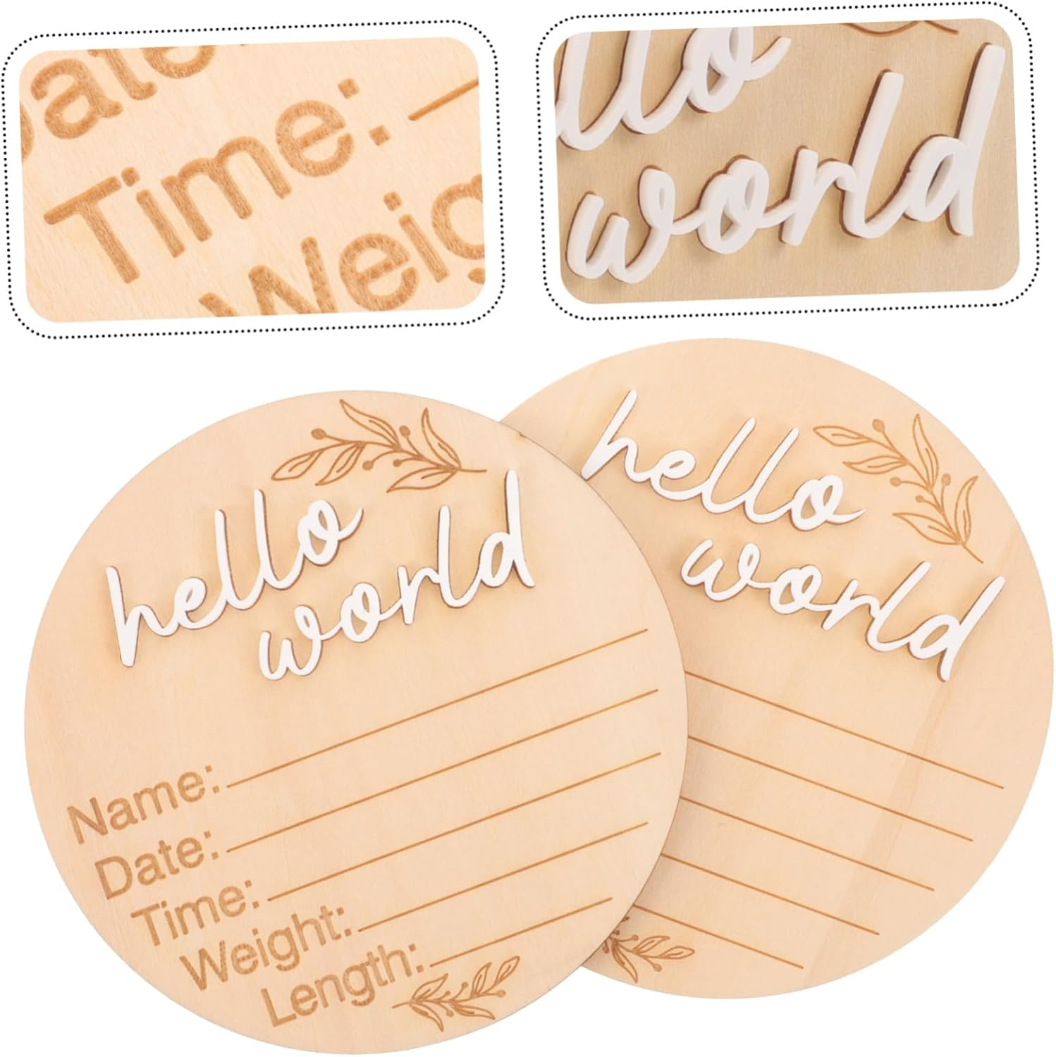 BESPORTBLE 2Pcs Newborn Birth Announcement Sign Wooden Disc Milestone Cards for Nursery image number 6