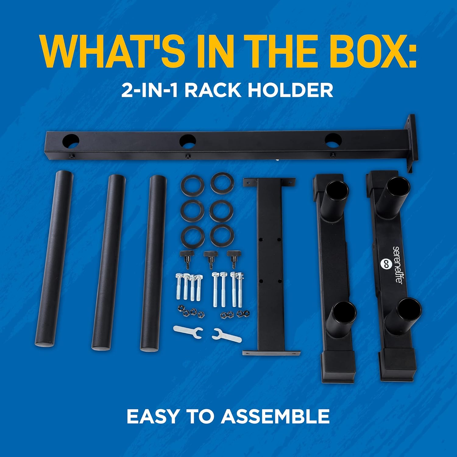 Serenelife 6-Pegs Olympic Weight Plate Rack & 4 Barbells - 363 Kilogram, Capacity, Heavy Duty Gym Organizer, Scratch Resistant Frame, Powder-Coat Finish, Easy to Assemble, Compact & Space-Saving image number 4