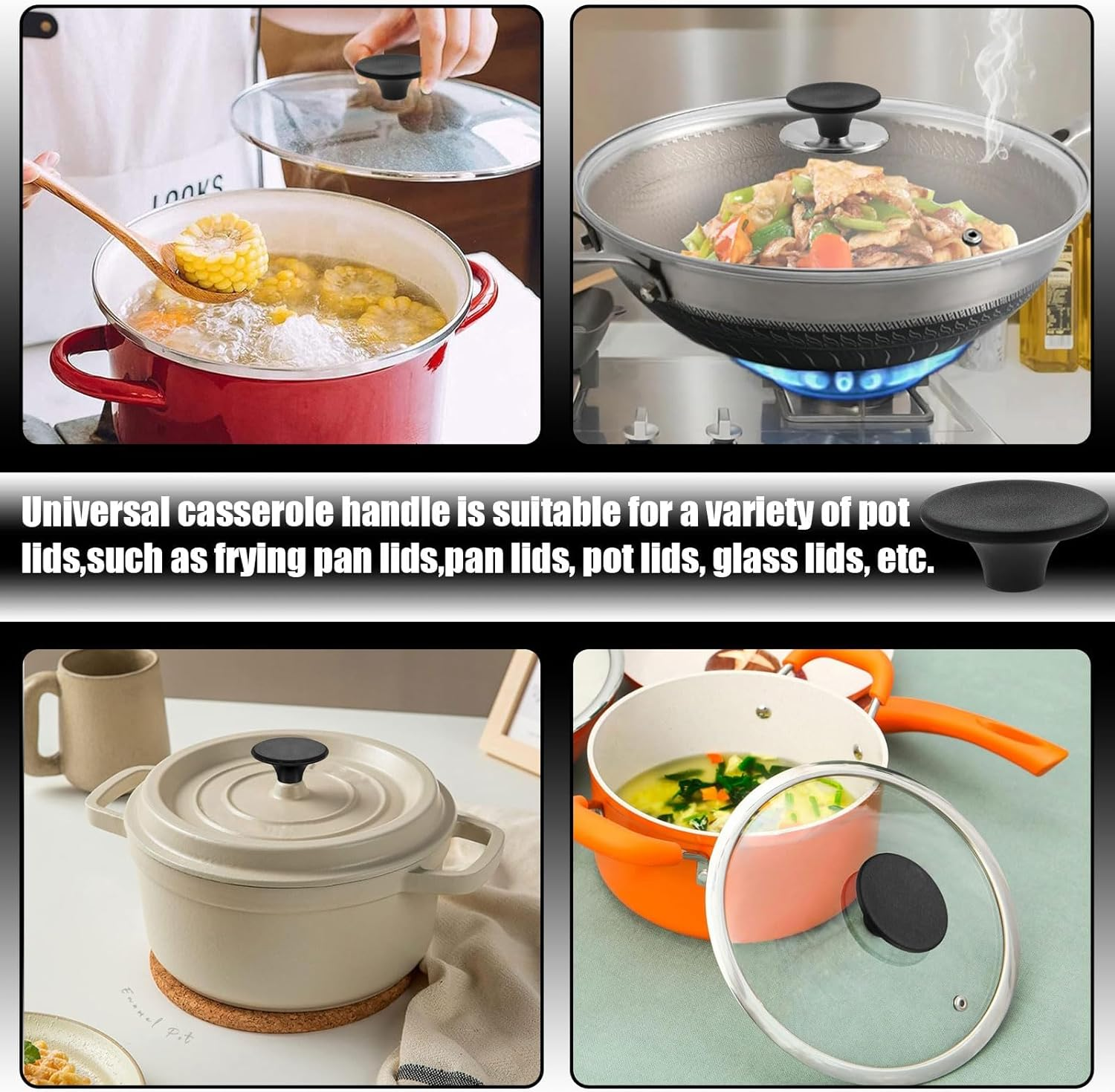 Universal Pot Lid Knobs, 6 Pcs Pot Lid Replacement Knob, Pot Lid Knobs for Frying Pan, Slow Cookers, Skillets and Non-Stick (Black) image number 3