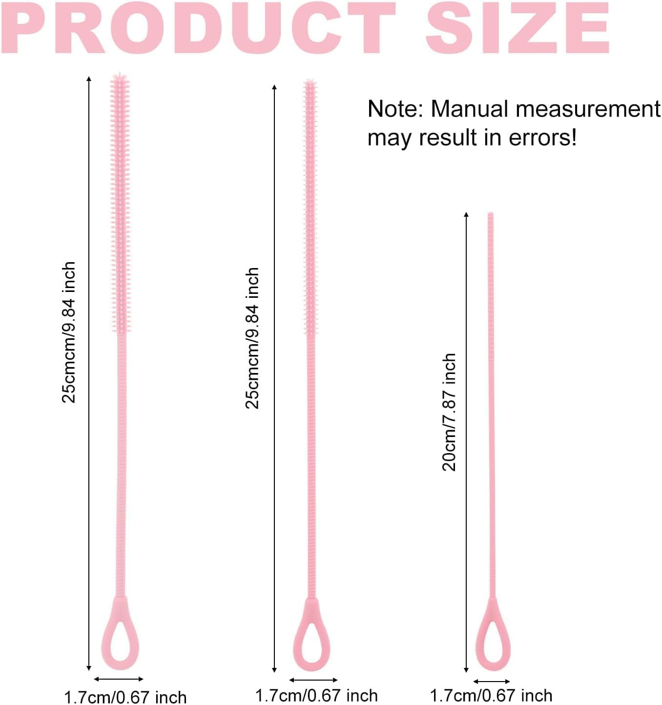 Silicone Straw Cleaner Brush Set - 3 PCS Extra Long Reusable Straw Brushes for Glass, Metal & Smoothie Straws - Food Grade Bpa-Free with Non-Slip Handle (3Mm+6Mm+9Mm, Pink) image number 1