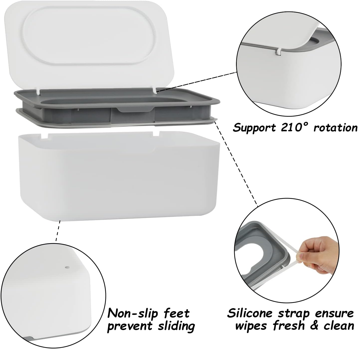 Seposeve Wipes Dispenser, Wipe Holder for Baby & Adult, Refillable Wipe Container, Keeps Wipes Fresh, One-Handed Operation. Non-Slip, Easy Open/Close Wipes Pouch Case, Grey, 0.25 Kilograms - 2 Orange image number 3