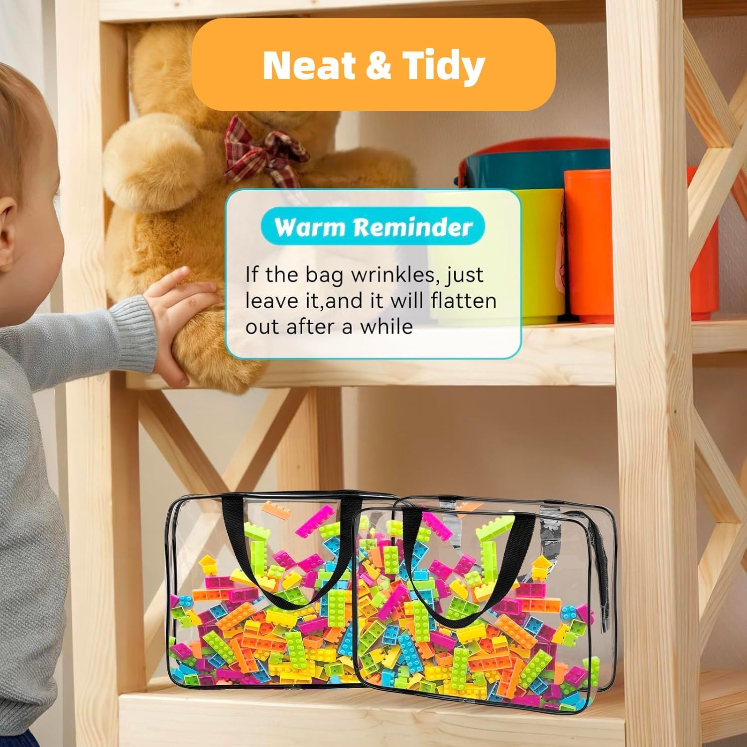 6 Packs Clear PVC Toy Storage Bags with Zipper，Waterproof Toy Bags for Board Games, Building Blocks, Board Game, Stationery, Kids Books (6) image number 2