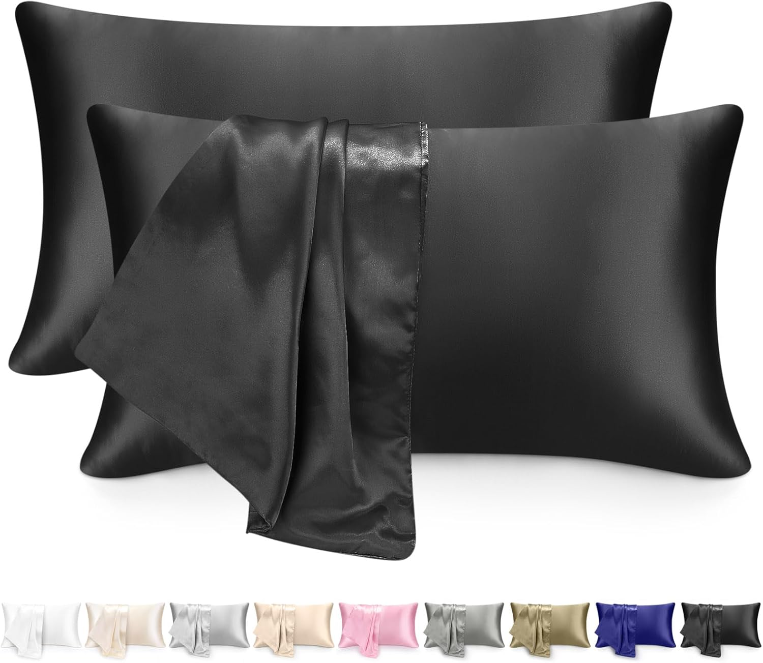 2 Pack Pillowcases, Silk Pillowcase for Women Men 51X76Cm Soft Comfortable Breathable Smooth Cooling Pillow Covers for Sleeping (Silver Gray)