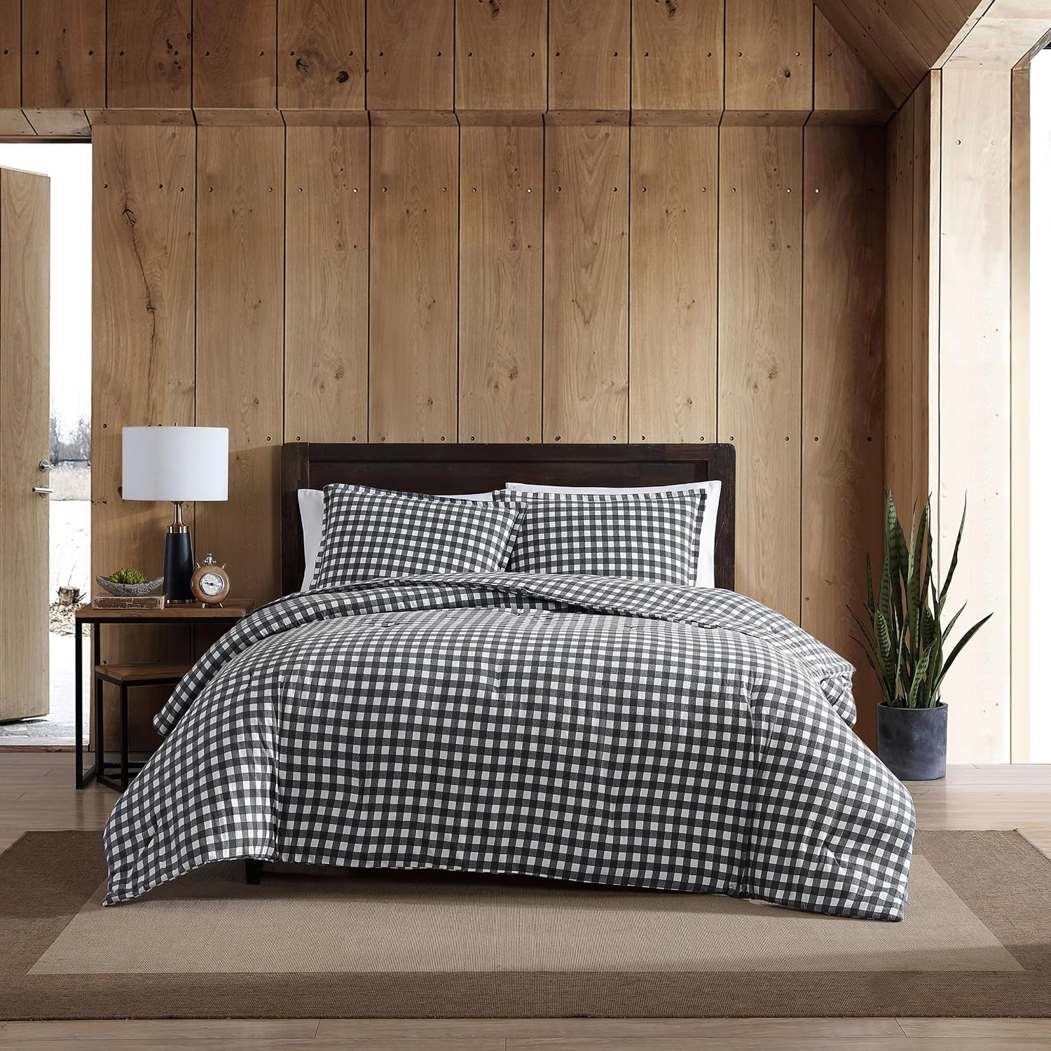 Eddie Bauer - Queen Duvet Cover Set, Reversible Flannel Bedding with Matching Shams, Home Decor for Colder Months (Preston Grey, Queen)