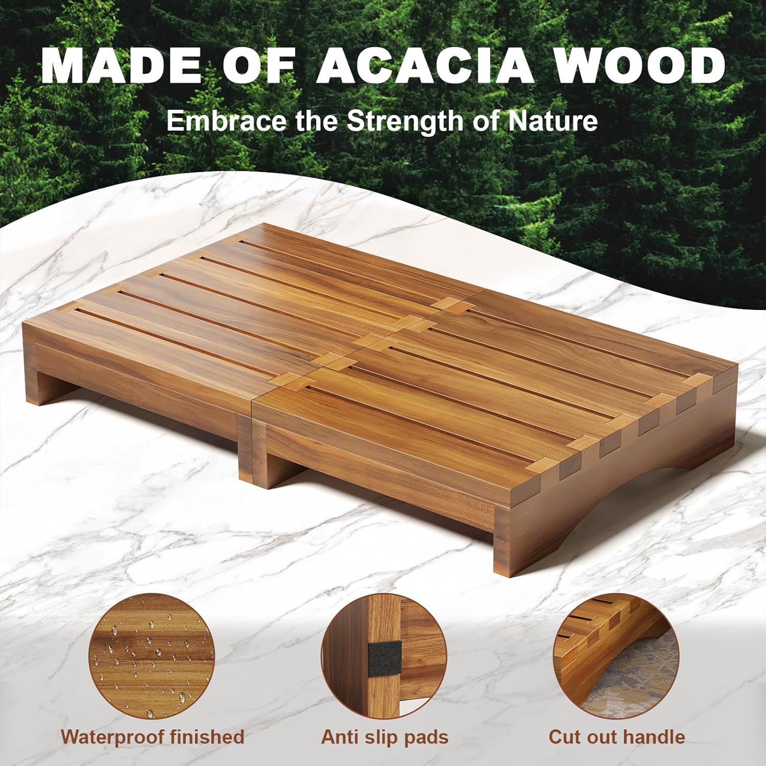Acacia Wood Platform Step Stool, 3.5" Height Wooden Steps for Outdoor Use, Bed One Step Platform for Adults/Elderly, Non-Slip Prefab Porch Steps for Outside image number 3