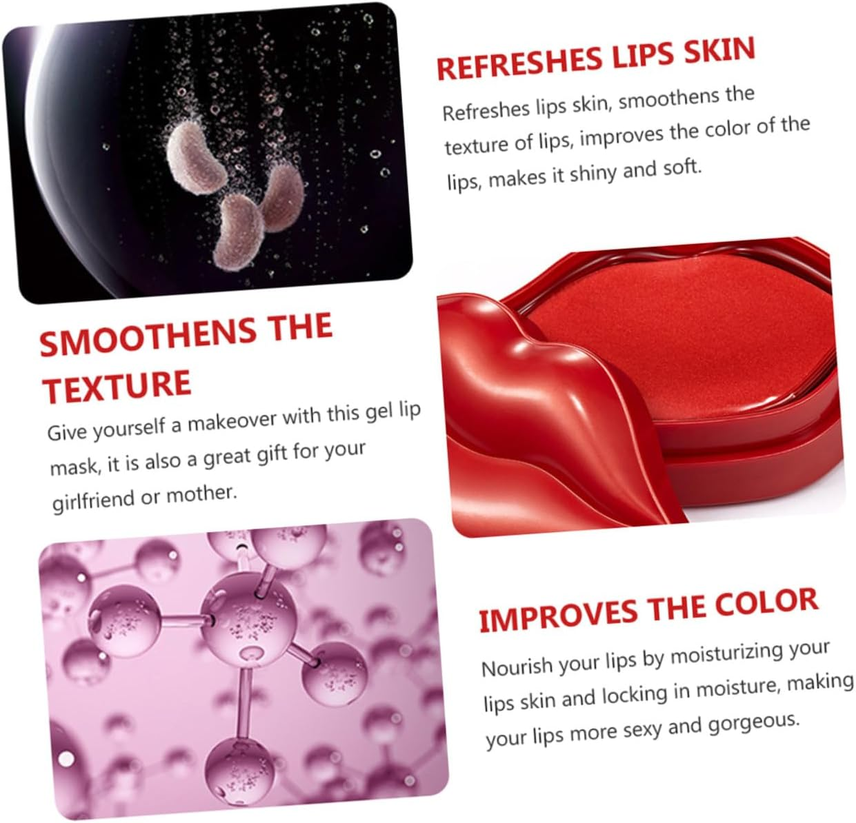 OKUMEYR 20Pcs Hydrating Lip Masks with Cherry Extracts Nourishing Gel Treatment for Dry Cracked Lips Soothing Night Care Pads for Soft Formula image number 4