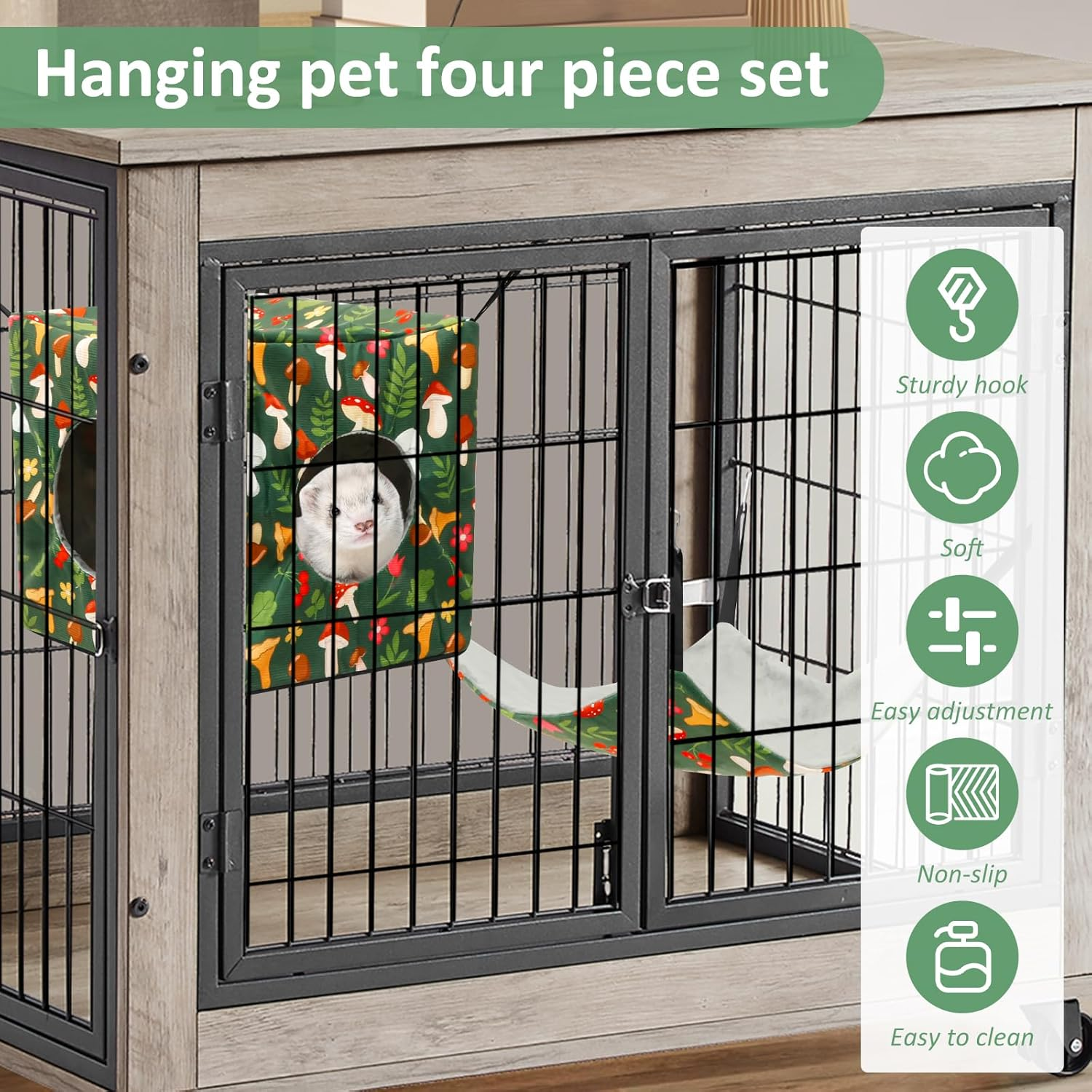 Pack of 4 Hamster Hammocks House, Hanging Swing Small Animals Bed Linen, Washable Rat Cage Accessories, Soft Plush Guinea Pig Bed Toy for Ferrets Rats Guinea Pigs Parrot (Green) image number 6