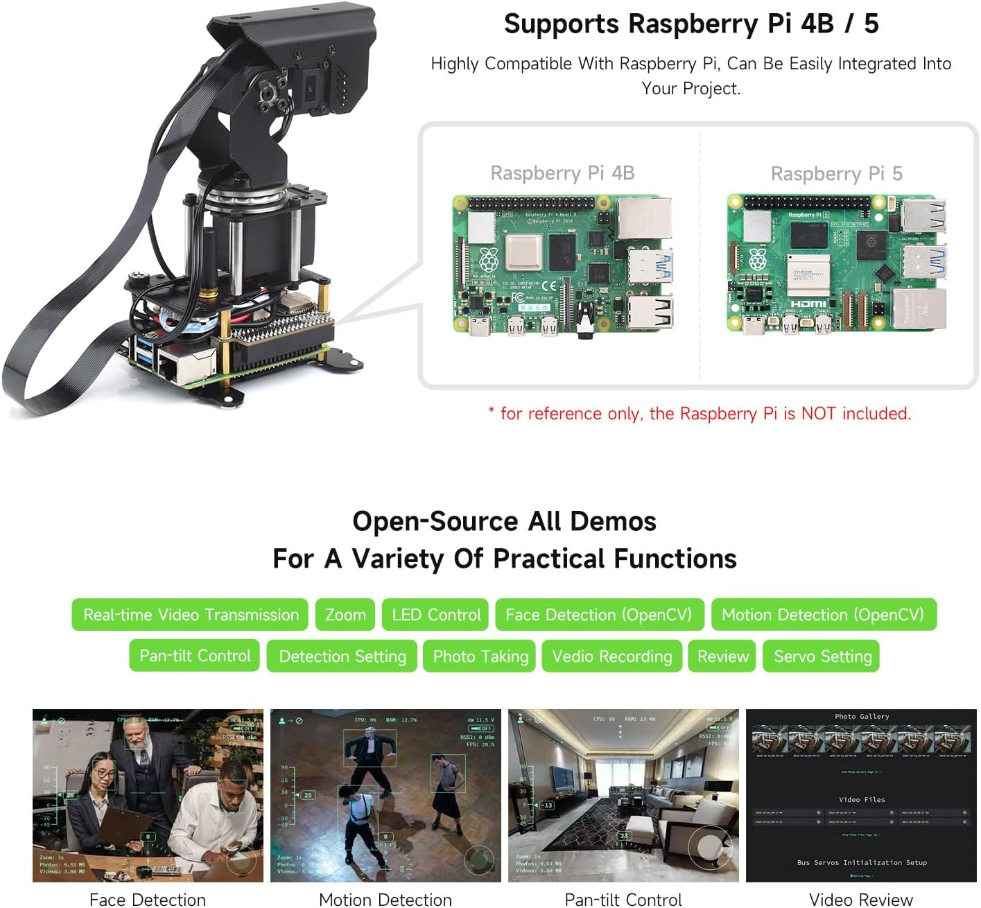 Waveshare 360&deg; Omnidirectional High-Torque 2-Axis Expandable Pan-Tilt Camera Module, Compatible with Raspberry Pi 4B / 5, Driven by Serial Bus Servos, Based on General Driver Board for Robots