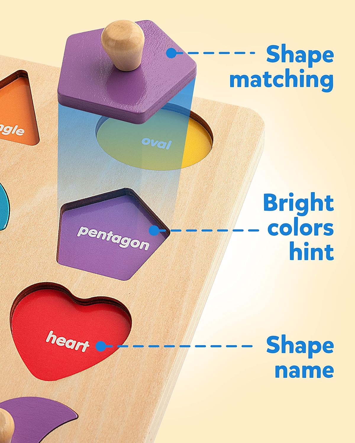 Coogam Montessori Toy Wooden Shape Peg Puzzle, Fine Motor Color Matching Sorting Board, Early Learning Educational Activity Toy Preschool Toddler Baby 3 4 5 Year Old image number 4