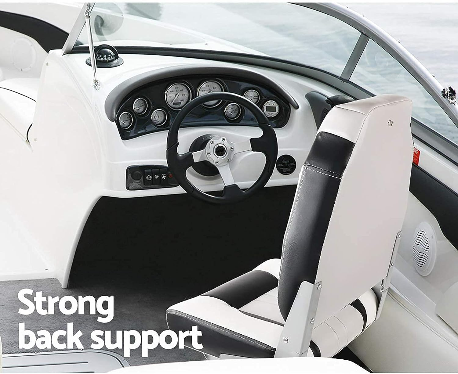 Seamanship Boat Seats, Set of 2 Folding Seat Swivel Chair Floor Chairs Marine Seating Fishing Outdoor Accessories, XL Backrest All Weather Conditions Stainless Steel Grey image number 5