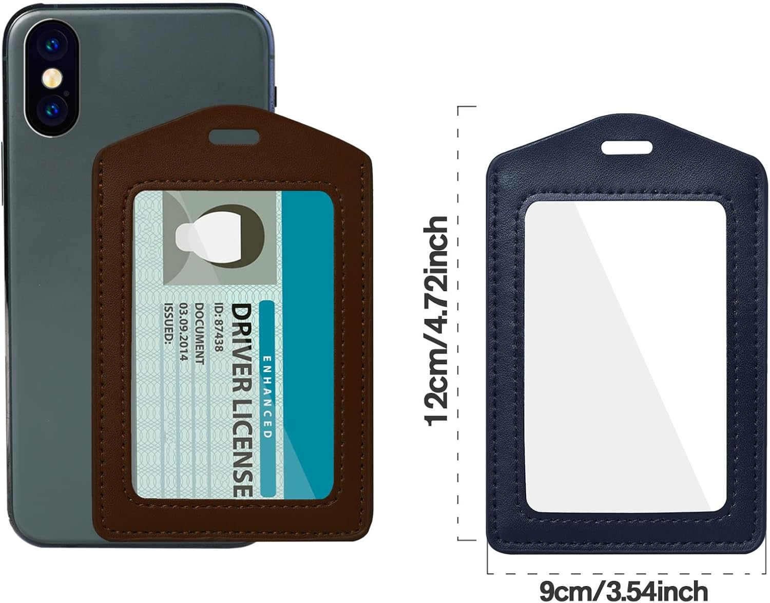 2 Pack Genuine Leather ID Badge Holders, Vertical ID Card Holders with Dual-Side Clear Window, Waterproof Name Badge Holde Suit for Office, Staff, Students, Employees(Blue&Coffee) - Style 2 image number 7