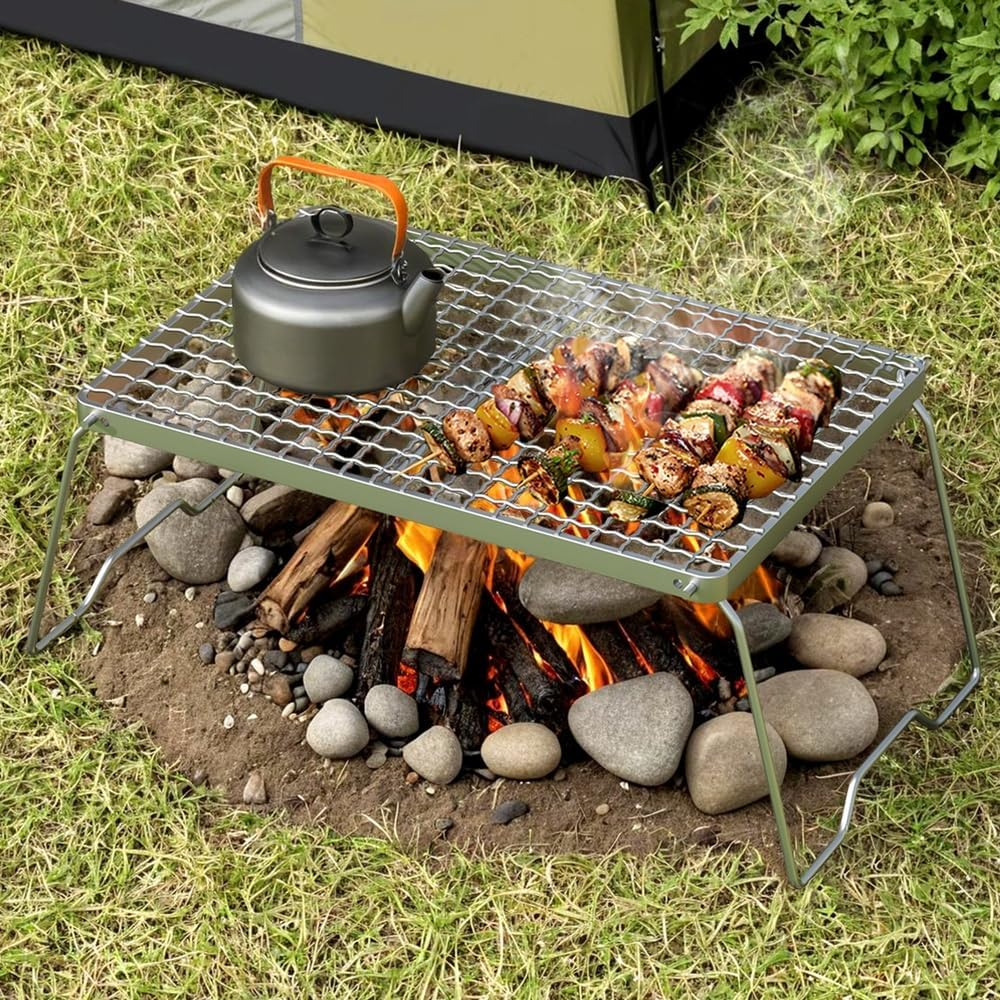 Grillz Portable Charcoal Grill, Foldable Camping BBQ Charcoal Grill Foldable Mesh Grills for Outdoor Cooking, Folding Grill Grate for Travel, Hiking, Picnic, 45Cm L X 23.5Cm W X 16.5Cm H image number 1