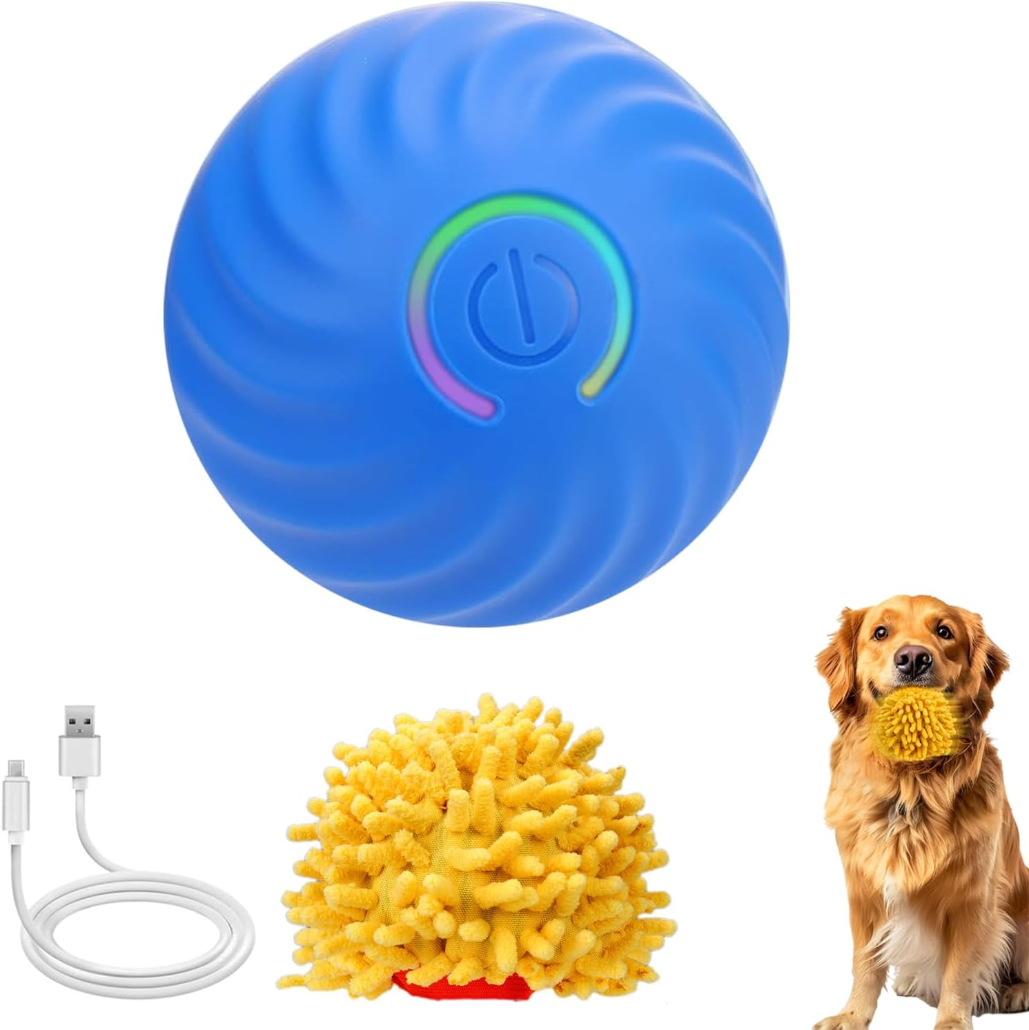 VCCLFSIA Interactive Ball for Dogs, Automatic Moving Dog Toy Ball with Plush Cover for Dogs and Cats, Rechargeable Self-Rolling Ball Dog Toys to Keep Them Busy image number 1