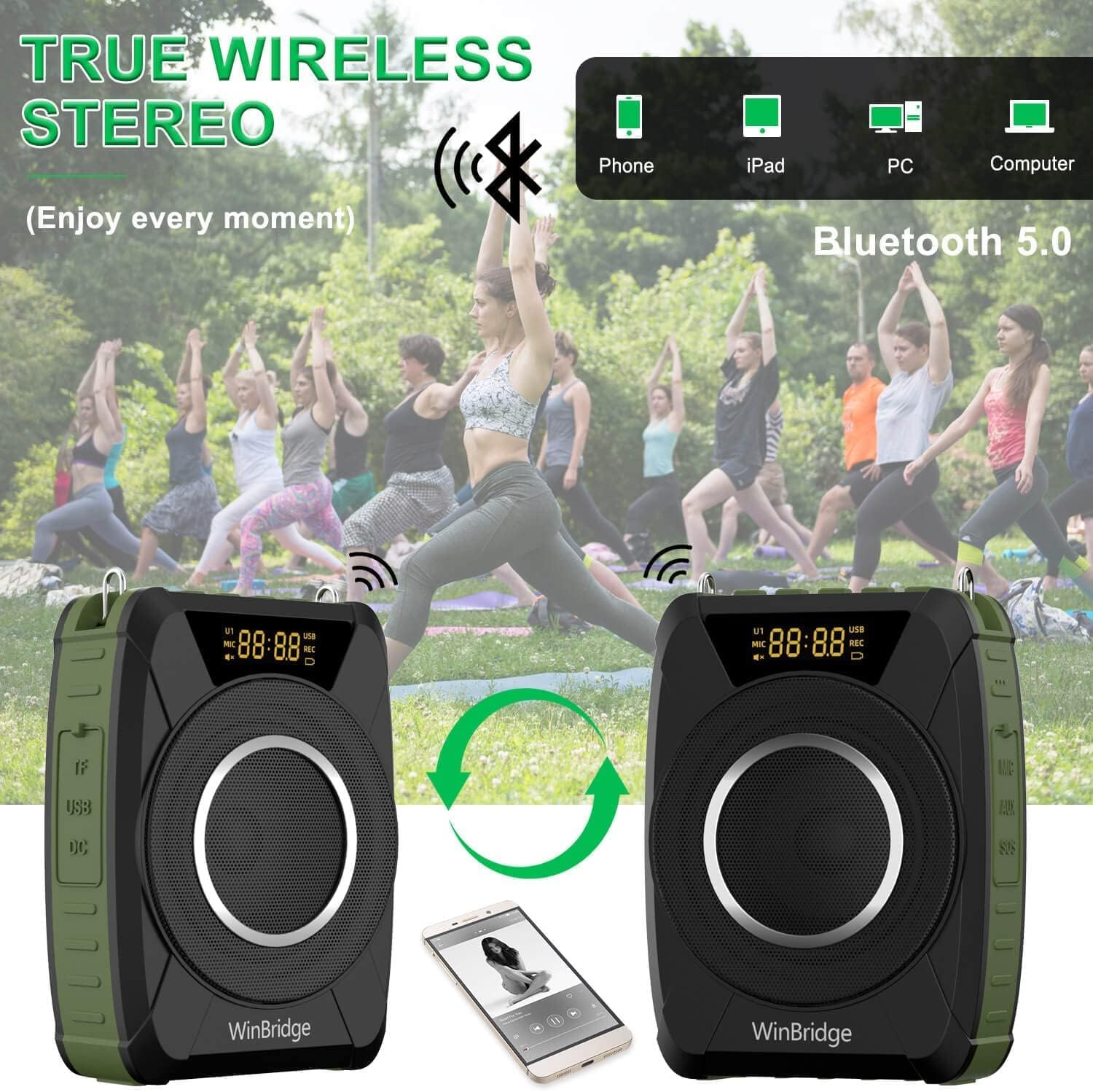 Bluetooth 5.0 Voice Amplifier with Wireless Micropohne Headset, 3 in 1 Waterproof Speaker, Wireless Voice Amplifier and Siren, 20W Loudly Portable Megaphone PA System for Teachers image number 4