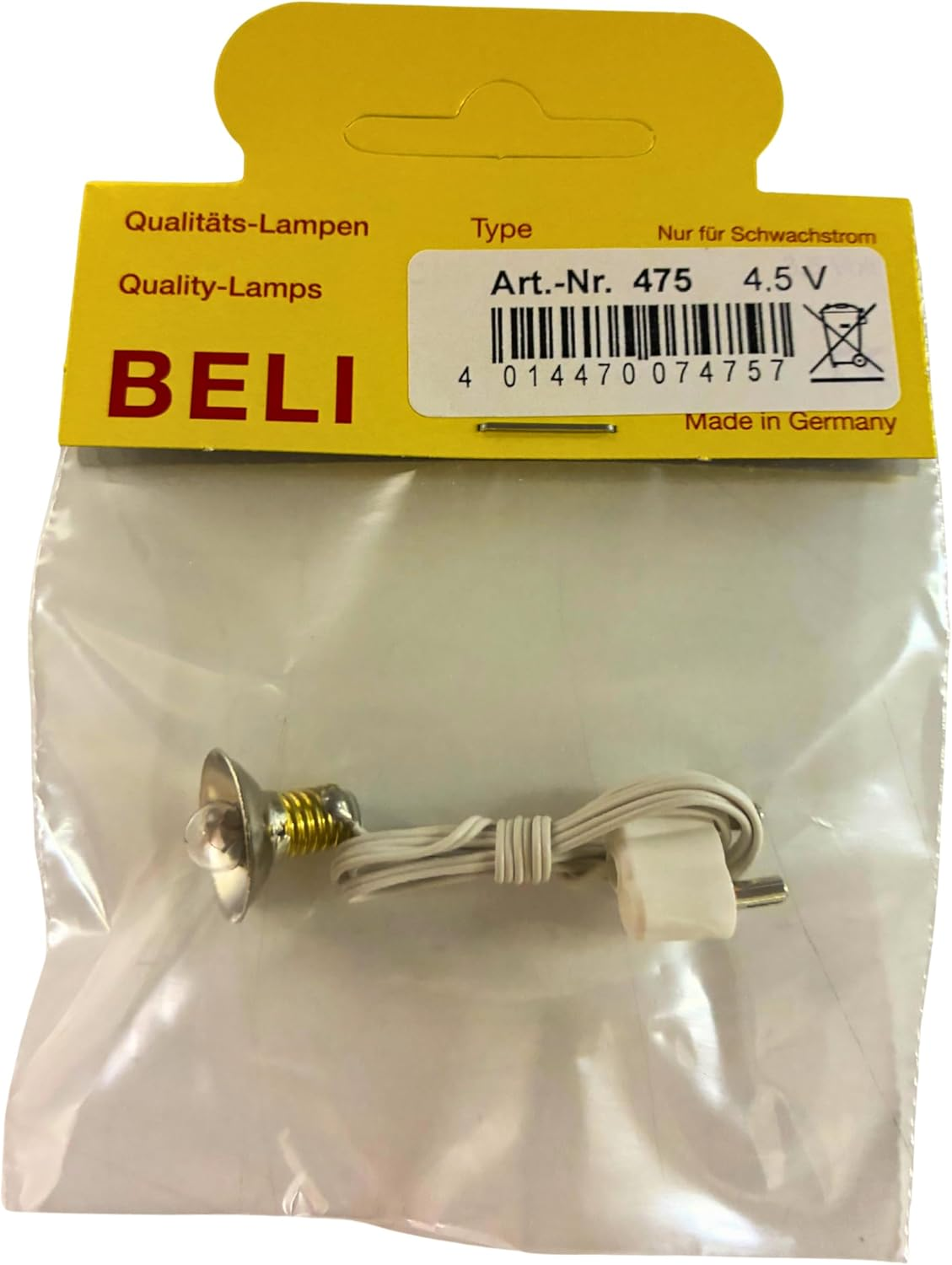 BELI-BECO 475 Scale Lamp with Reflector for Dollhouse or Crib with Lighting - Nativity Lighting - Clear Bulb with Socket E 5.5-4.5 V - 0.2A with 400 Mm Strand and Double Plug (White) image number 1