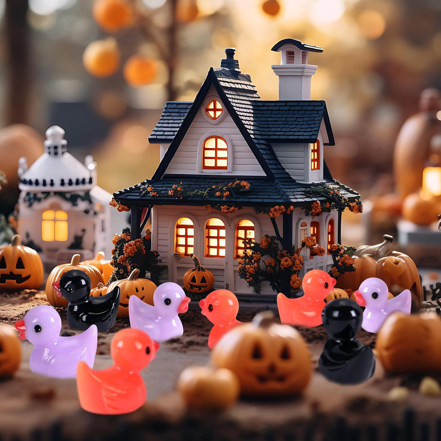 Rotatingpals 150 Pcs Halloween Mini Ducks Tiny Duck Orange Purple and Black Mini Resin Ducks for Halloween Party Toys Aquarium Potted Ornament Charms DIY Craft Accessories (Halloween Color) image number 5