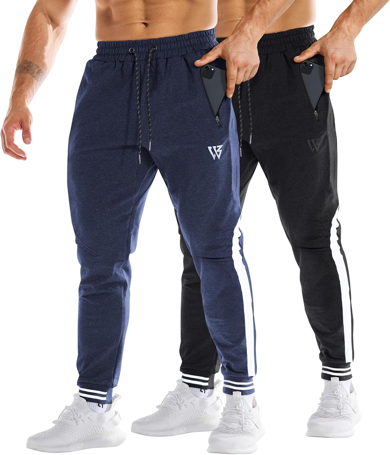 ZENWILL Men'S 3-Zip Gym Track Pants,2 Pack Mesh Leg Casual Workout Sports Joggers Pants Athletic Running Sweatpants with Pockets