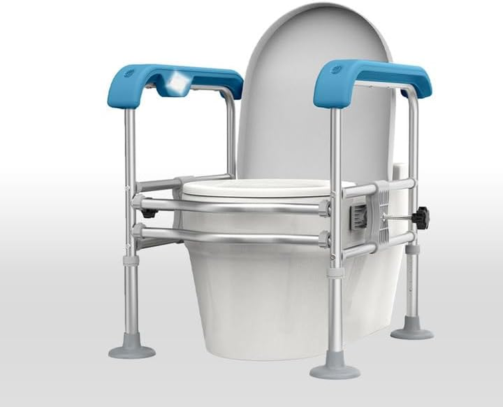 Toilet Safety Handrail for Elderly with Sensor Light, Toilet Safety Rails, Toilet Rails for Seniors, Toilet Standing Assistance for Different Toilets,Give Storage Bag(Grey)