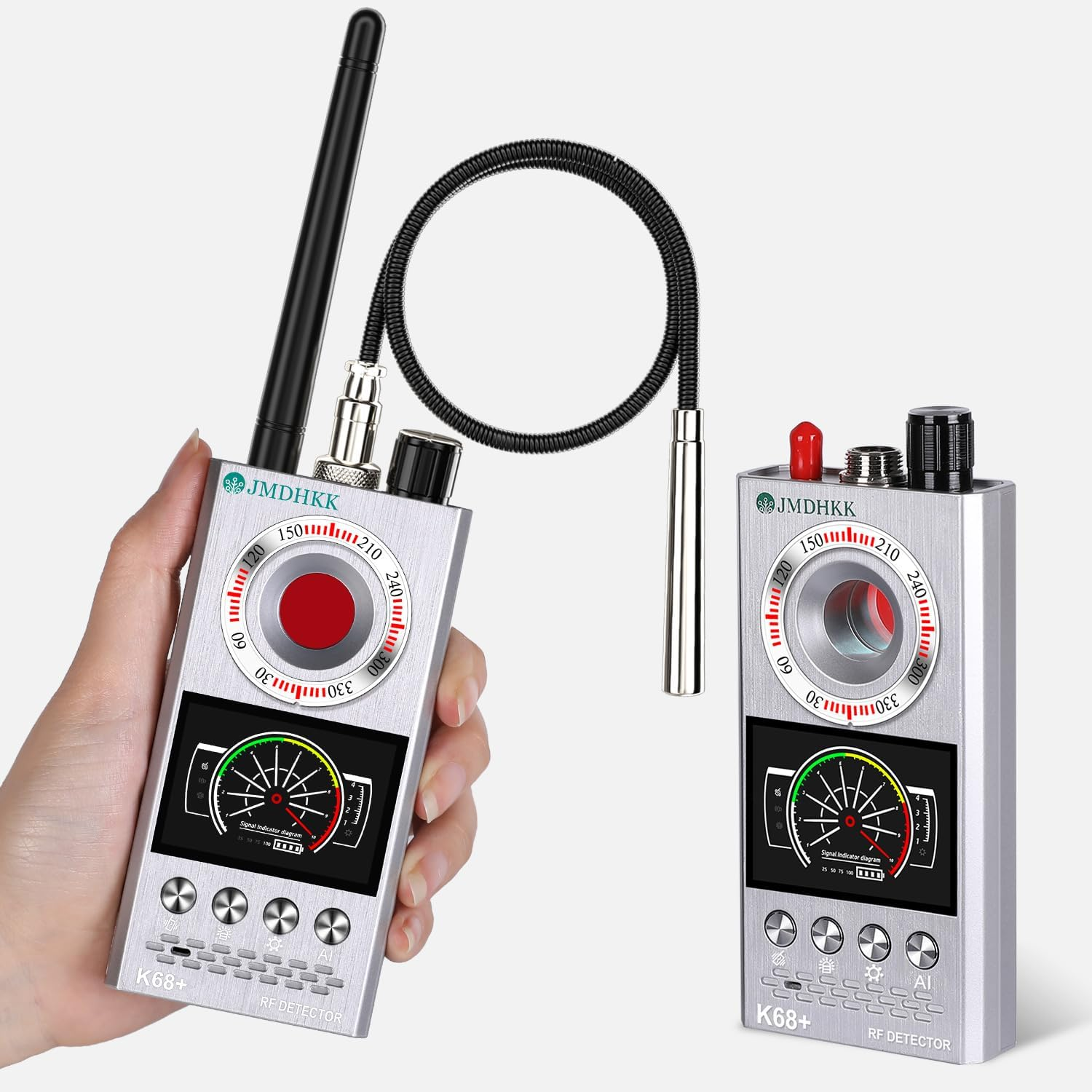 JMDHKK Bug Detector, Camera Finder Scanner, Magnetic Device Detector, Find and Locate Eavesdropping Device AI Auto Scan 4-In-1 Easy to Use, Rechargeable （Black