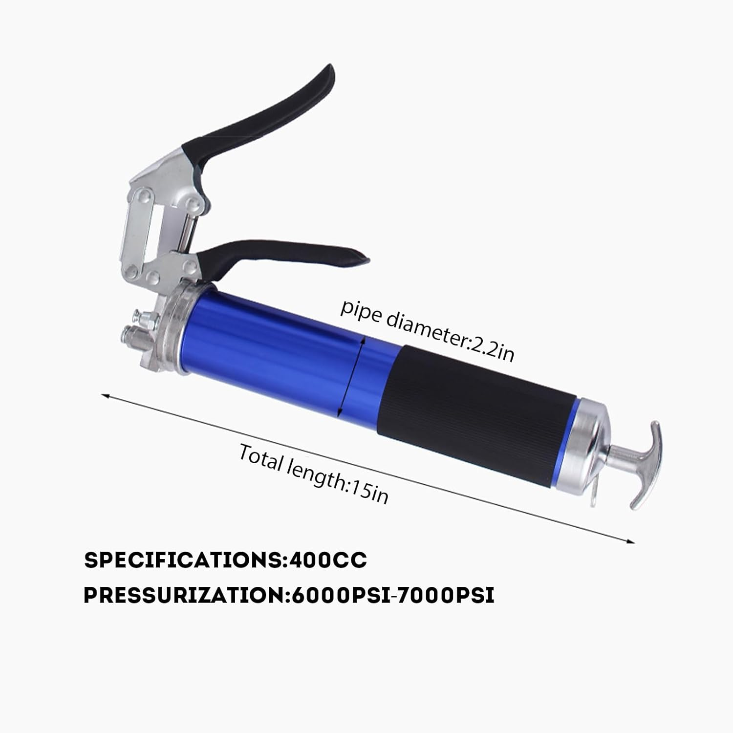 Grease Gun, 6000 PSI Heavy Duty Pistol Grip Grease Gun, 3 Flex Hose, 1 Extension Straight Pipe, 1 Sharp Type Nozzle and 1 Normal Coupler, Blue image number 2