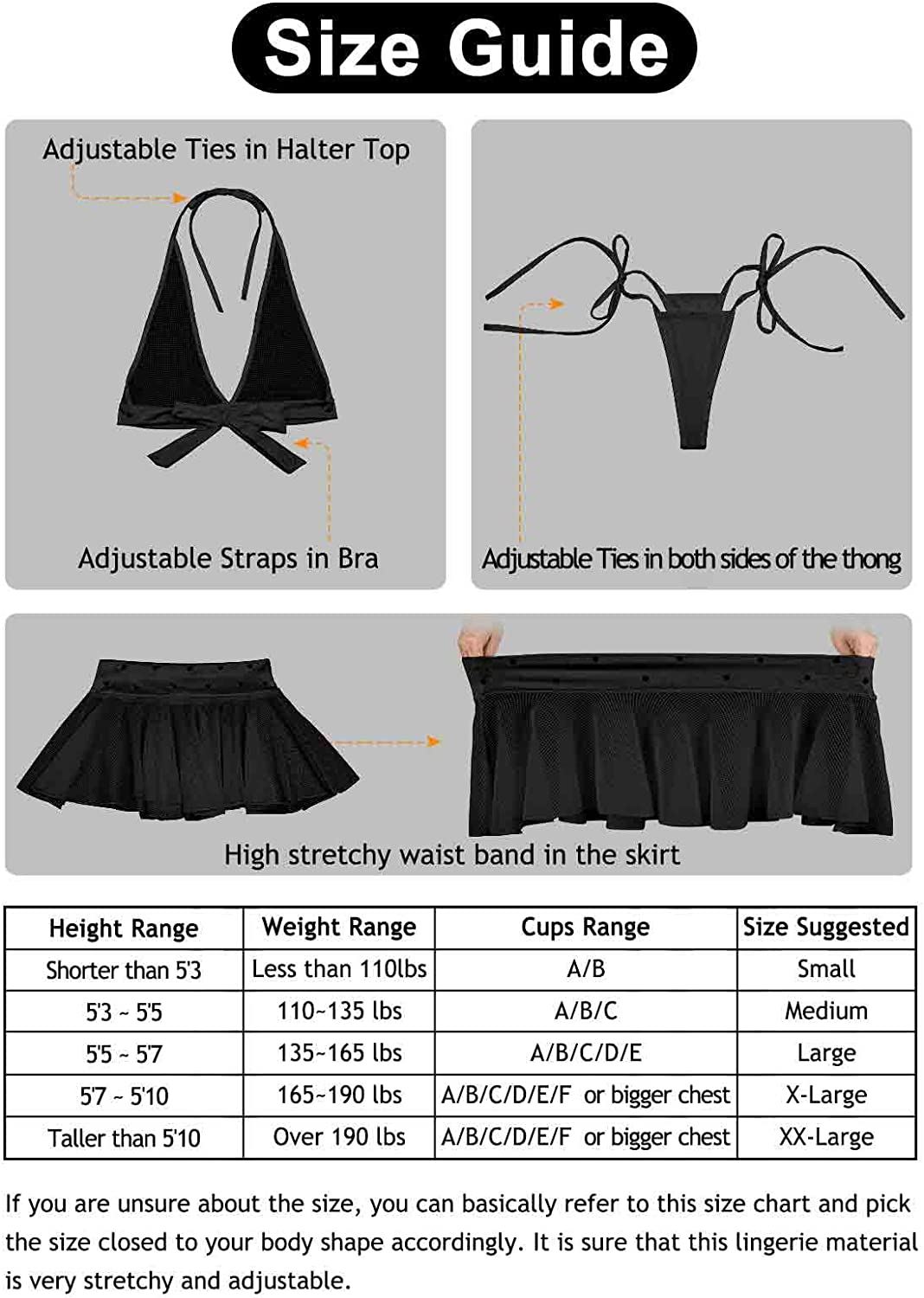 Lingerie Set for Women 3 Pieces Halter Top and Mini Skirt with G-String Pant