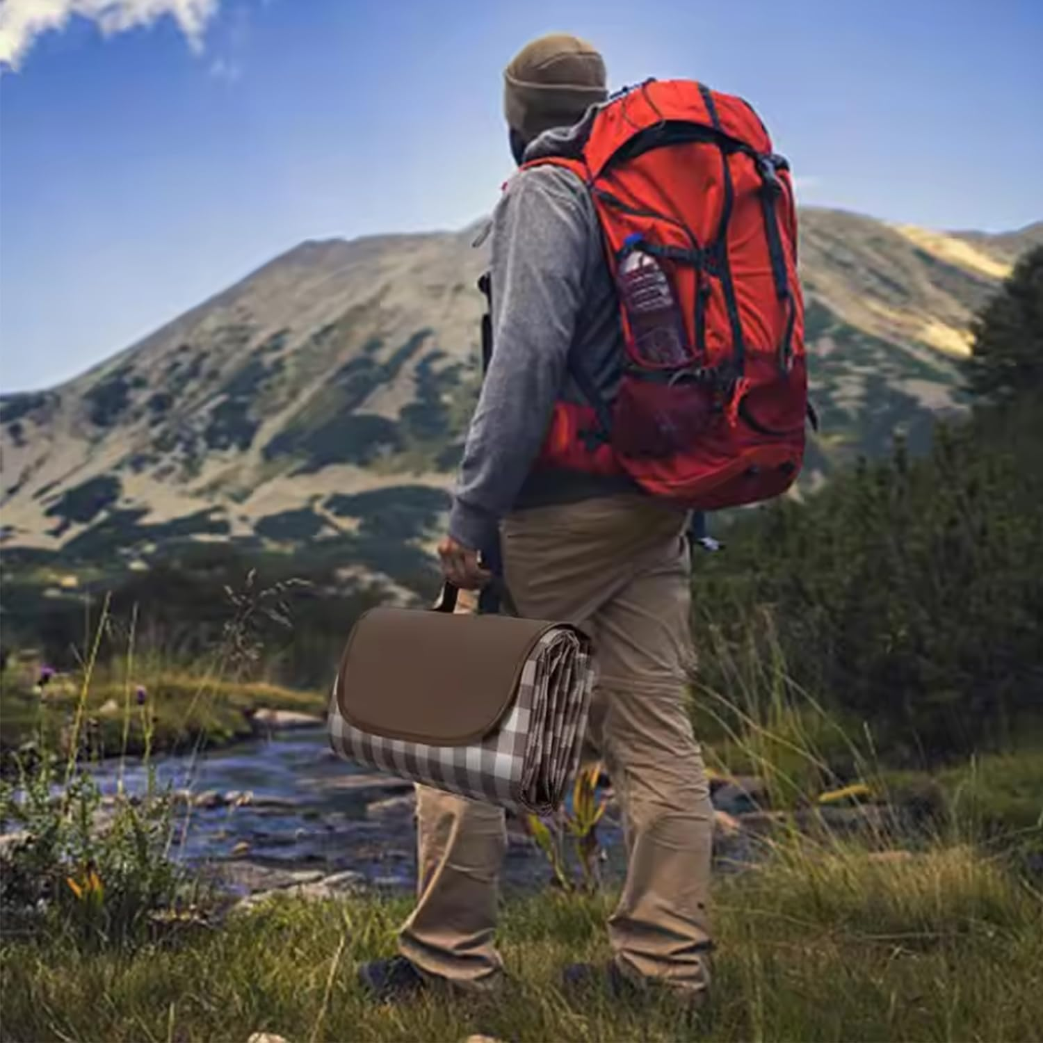 Roczential Extra Large Outdoor Waterproof Picnic Blanket, 80" X 80" Outdoor Plaid Foldable Giant Picnic Mat, Washable for Grass and Sand, Large Beach Blanket for Travel Camping Accessories image number 2