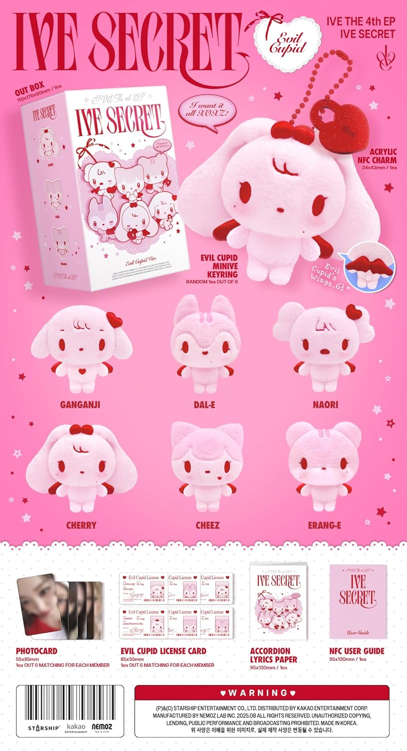 IVE IVE SECRET 4Th EP Album Platform EVIL CUPID Version Outbox+Evil Cupid Minive Keyring+Acrylic Nfccharm+Photocard+License Card+Accordion Lyrics Paper+Guide+Tracking Sealed