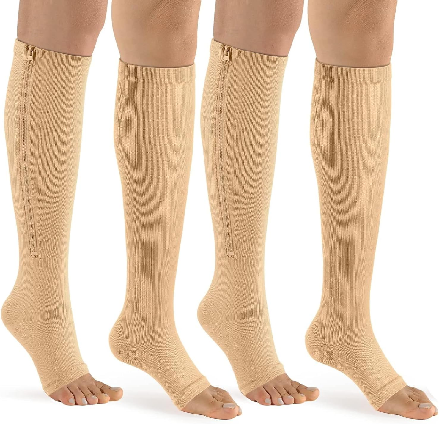 Zipper Compression Socks-2Pairs Calf Knee High Open Toe Compression Stocking
