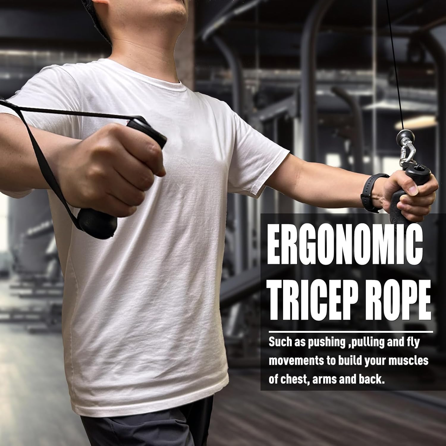 Cable Machine Attachment with Upgraded Ergonomic Gym Handles, LAT Tricep Rope Pull down Attachment,Exercise Handles for Home Gym Workout - Tricep Rope 36" image number 4