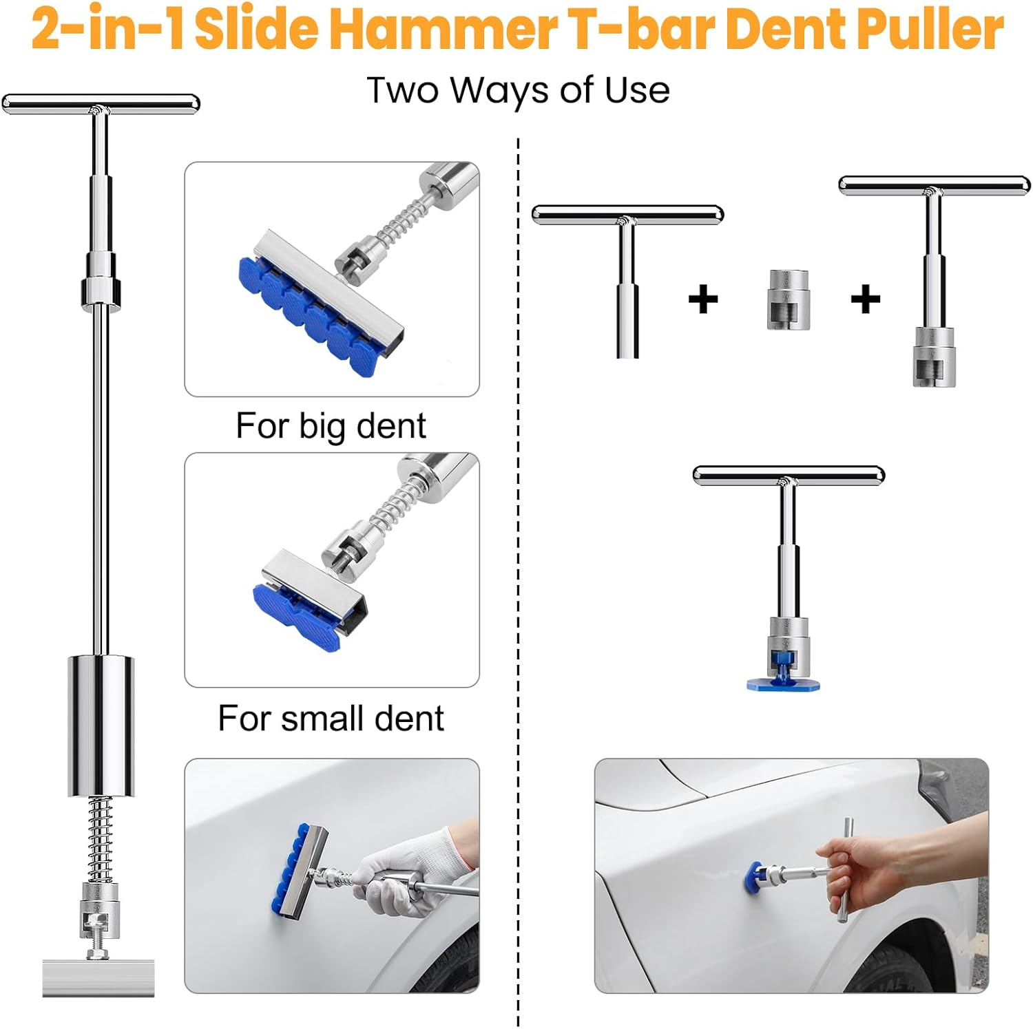 Sigoobal Car Dent Puller Kit, 135Pcs Paintless Dent Removal Kit, Car Dent Repair Kit with Golden Lifter, Bridge Puller, Slide Hammer 2 in 1 T-Bar, Dent Puller for Car Refrigerator Door Ding Repair image number 5