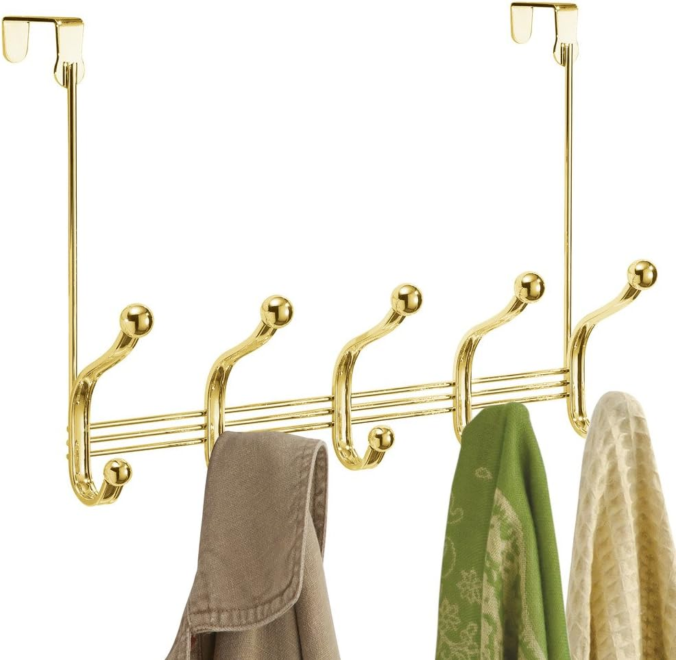 Interdesign York Lyra over the Door 10-Hook Rack for Coats, Hats, Robes, Towels - Pearl Brass image number 1