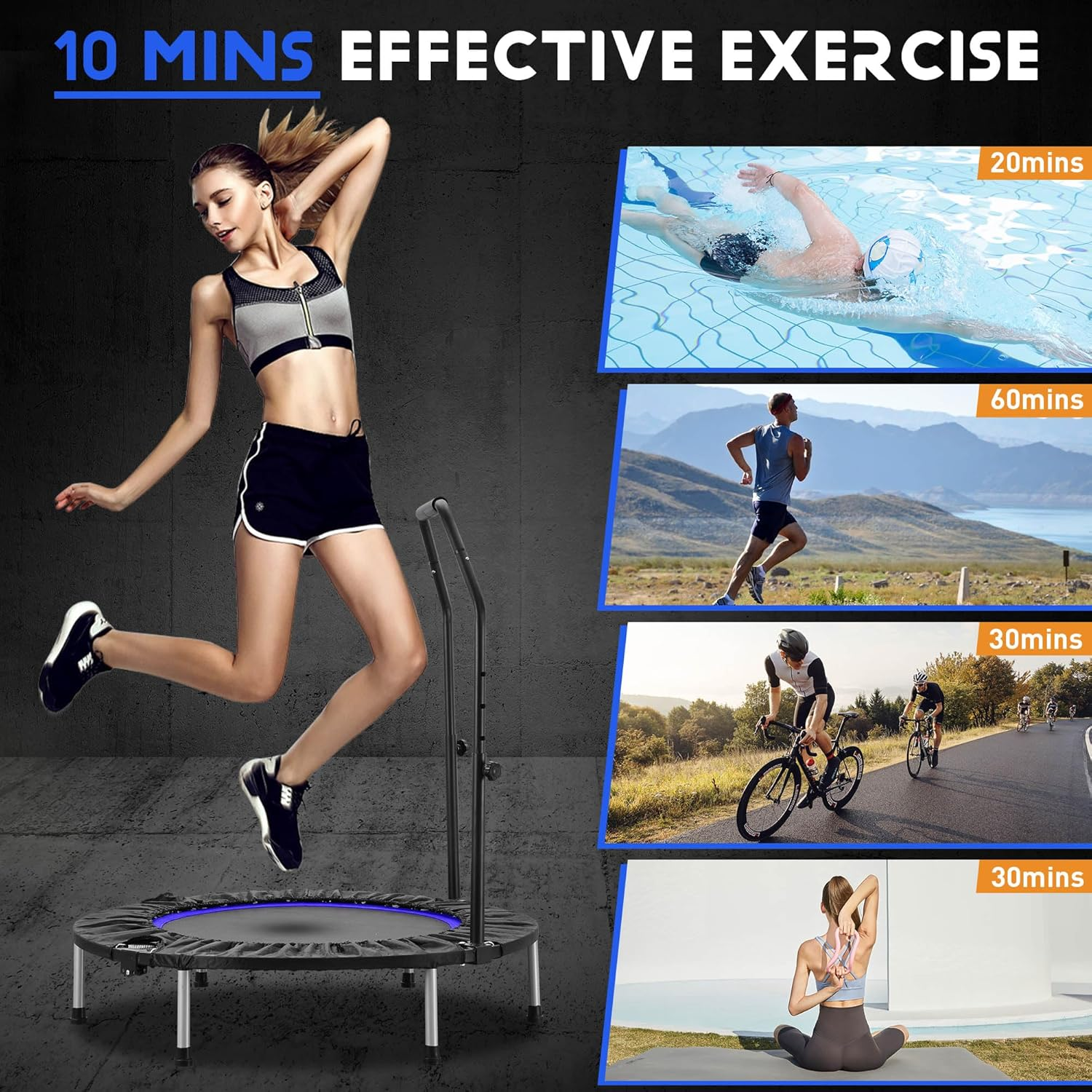 Hyd-Parts 40" Foldable Mini Trampoline Indoor Rebounder Trampoline for Adults Fitness Trampoline with Handle Exercise Workout Max Load 330Lbs image number 1