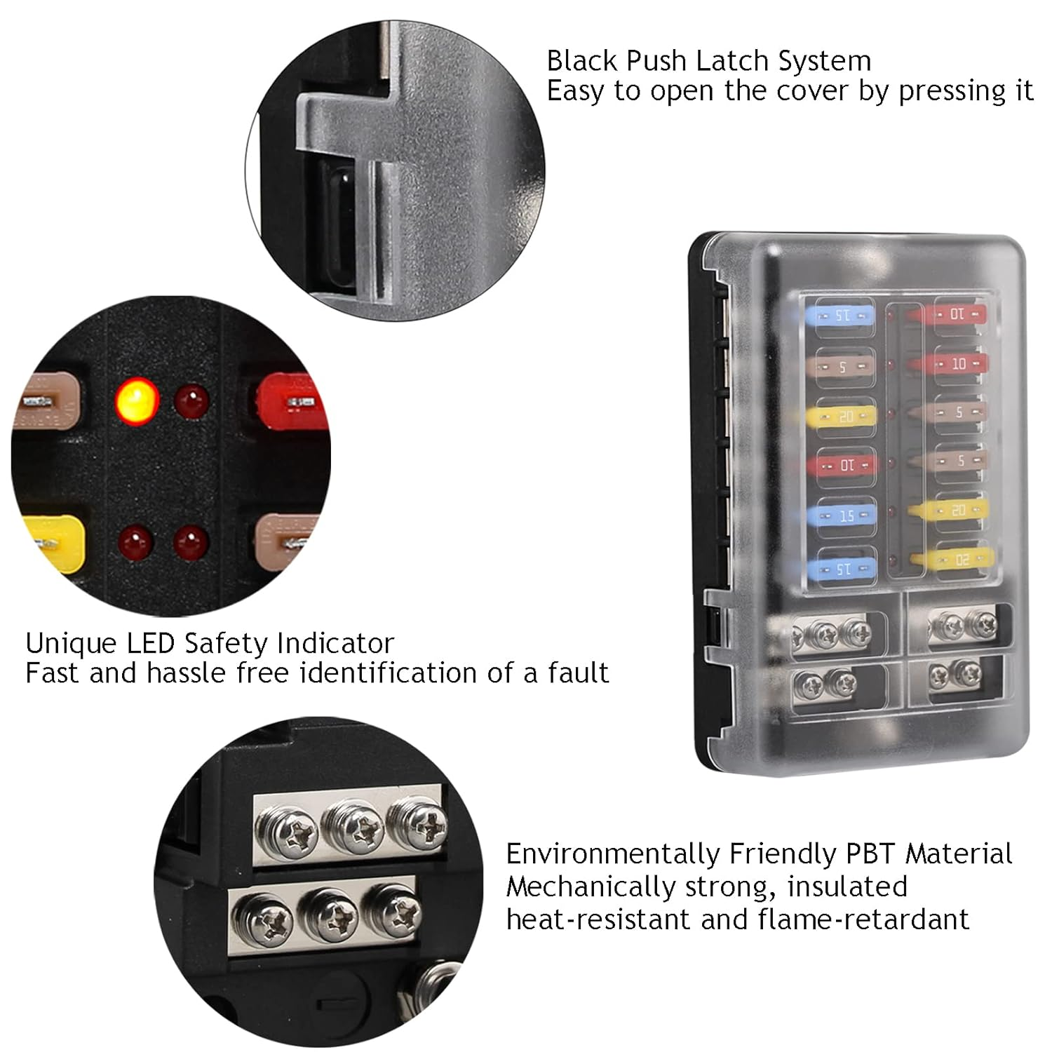 12V Marine Fuse Block: 12 Way Blade Fuse Panel with Ground & 12 Volt Fuse Box for Circuit of Car | Automotive | Boat | RV | RZR image number 4