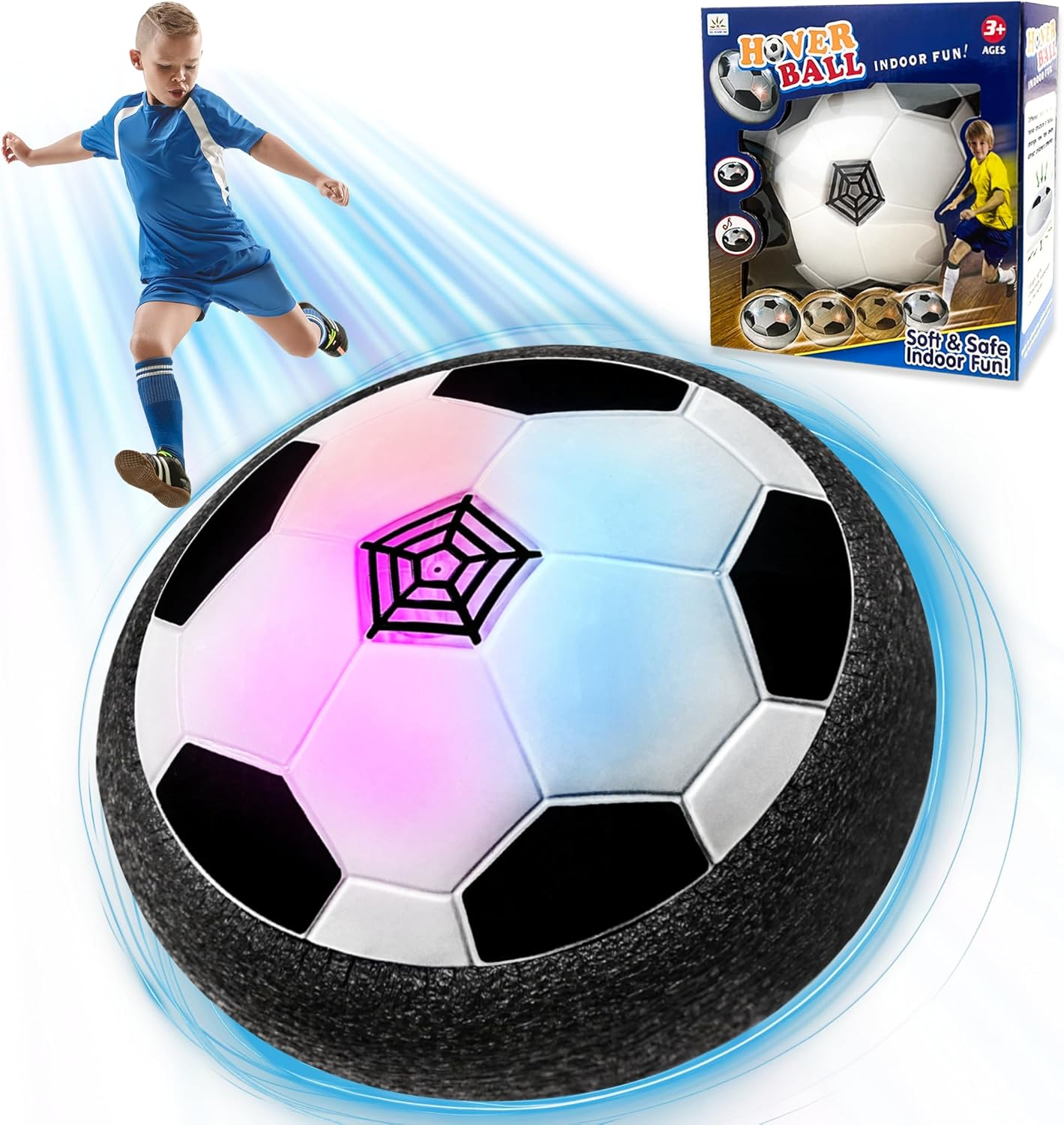 Hover Soccer Ball, Kids Toys for Boys Girls Age 3 4 5 6, Sport Indoor Outdoor Floating Soccer Boys Toys with Led Lights ＆ Foam Cushion, Football Game Birthday for 8-12 Year Old Boy Gift image number 2