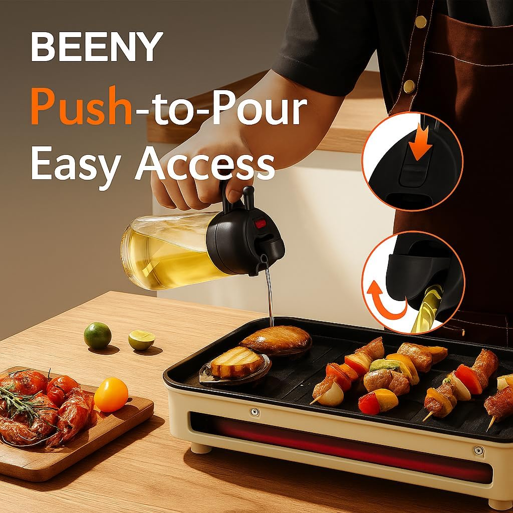 Beeny Oil Spray Bottle for Cooking &ndash; 470Ml Glass Olive Oil Mister with Fine Mist Nozzle &ndash; Refillable Kitchen Dispenser for Air Fryer, BBQ, Salad, Baking, Non-Aerosol, Bpa-Free image number 1