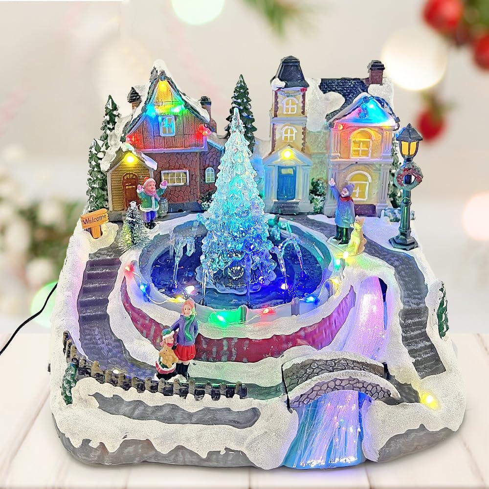 Christmas Village Snowy Fountain Milky Way River Musical Multicolor LED Light Up image number 2