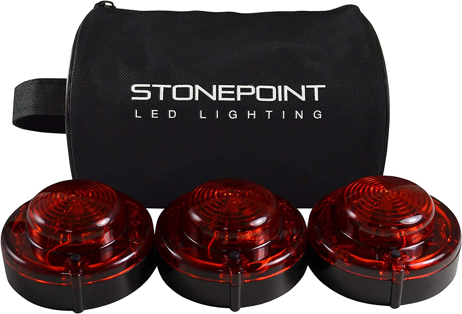 Stonepoint Emergency Roadside Beacon LED Lighting Flare Kit with Storage Bag - Super Bright Light Visible up to 2 Miles Away - Red Set of 3 image number 2
