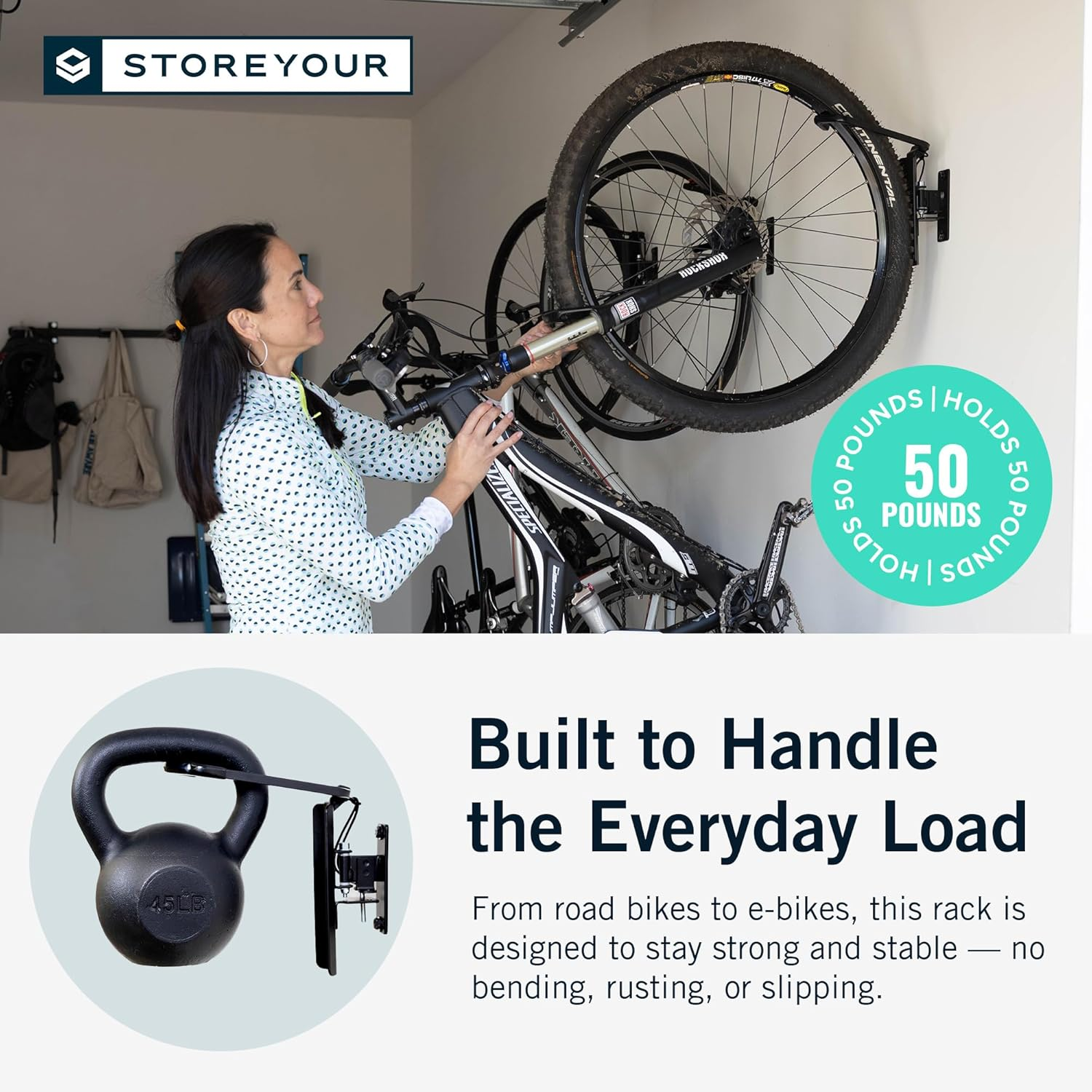 Storeyourboard Swivel Bike Wall Rack, Garage Hanger Hook image number 1