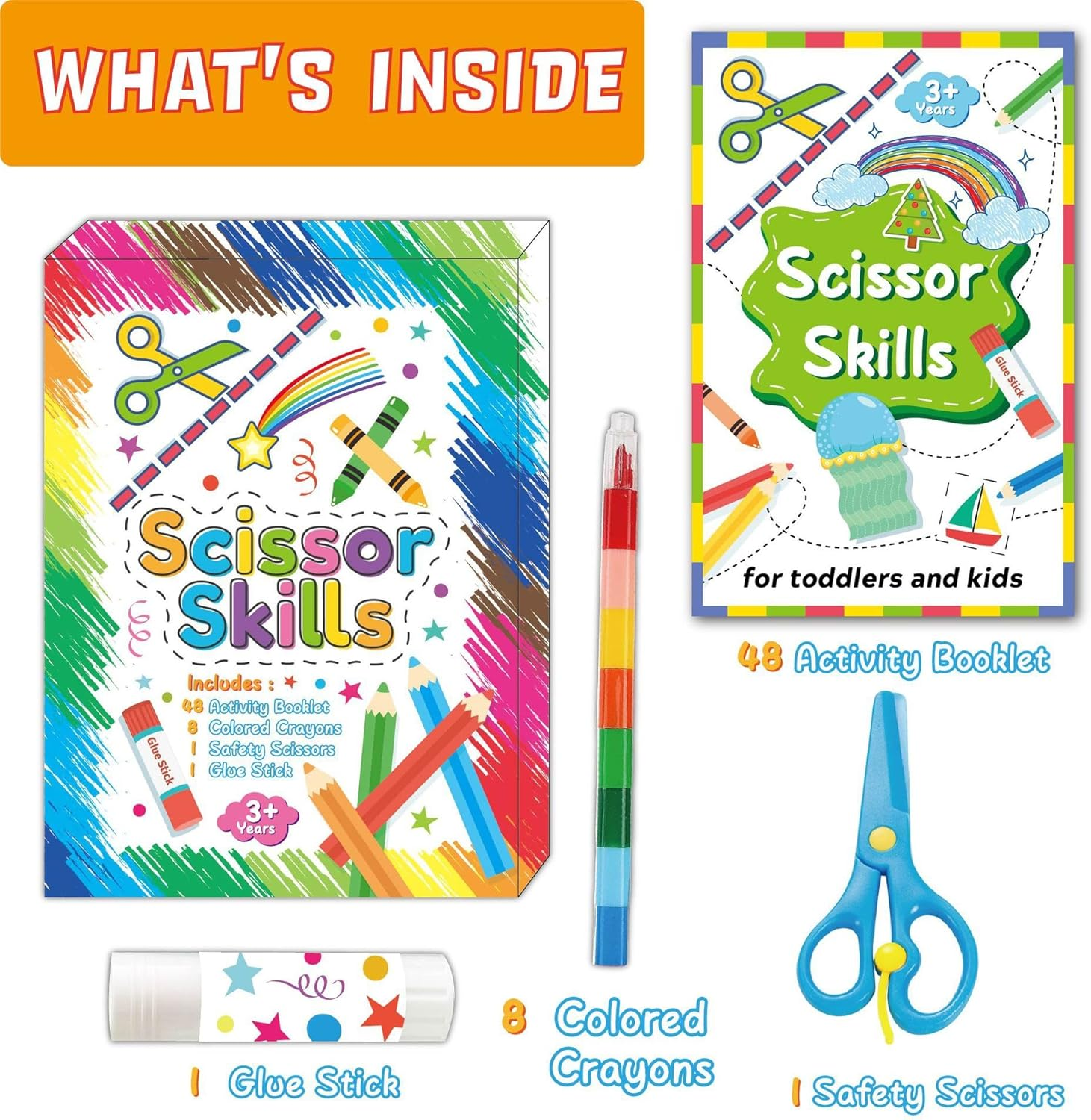 EUV Toddler Scissor Skills Activity Book for Kids a Cutting Practice Preschool Workbook Safety Scissors,Learn to Cut Lines, Shapes, Fruits, Animals,Birthday Gifts for Boys & Girls image number 5