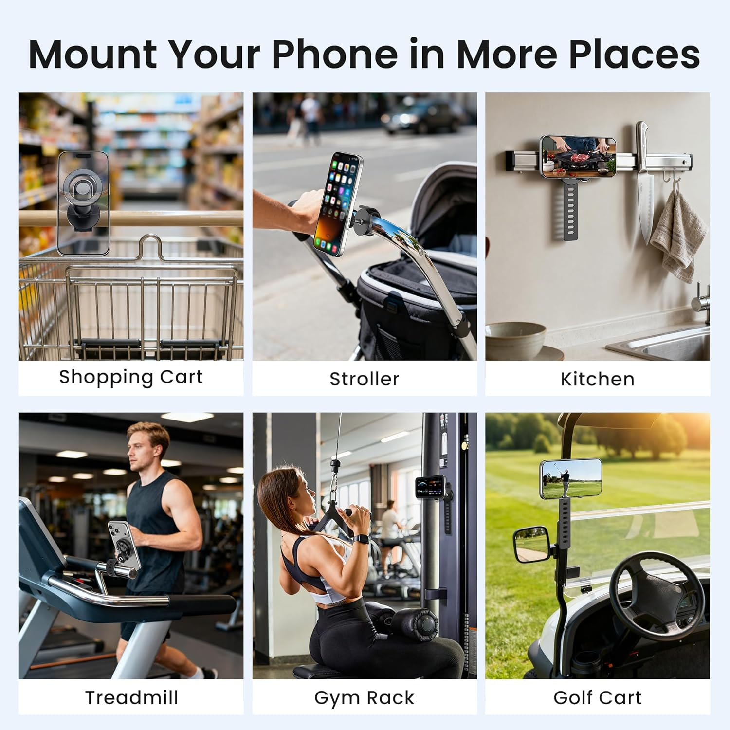 Itramax Stroller Phone Holder Mount,360&deg; Magnetic Phone Mount with Adjustable Strap,Gym Bike Handlebar Holder for Magsafe Iphone 17 16 15 14 13 12,Smartphones,Peloton,Treadmill,Pram,Shopping Golf Cart image number 6