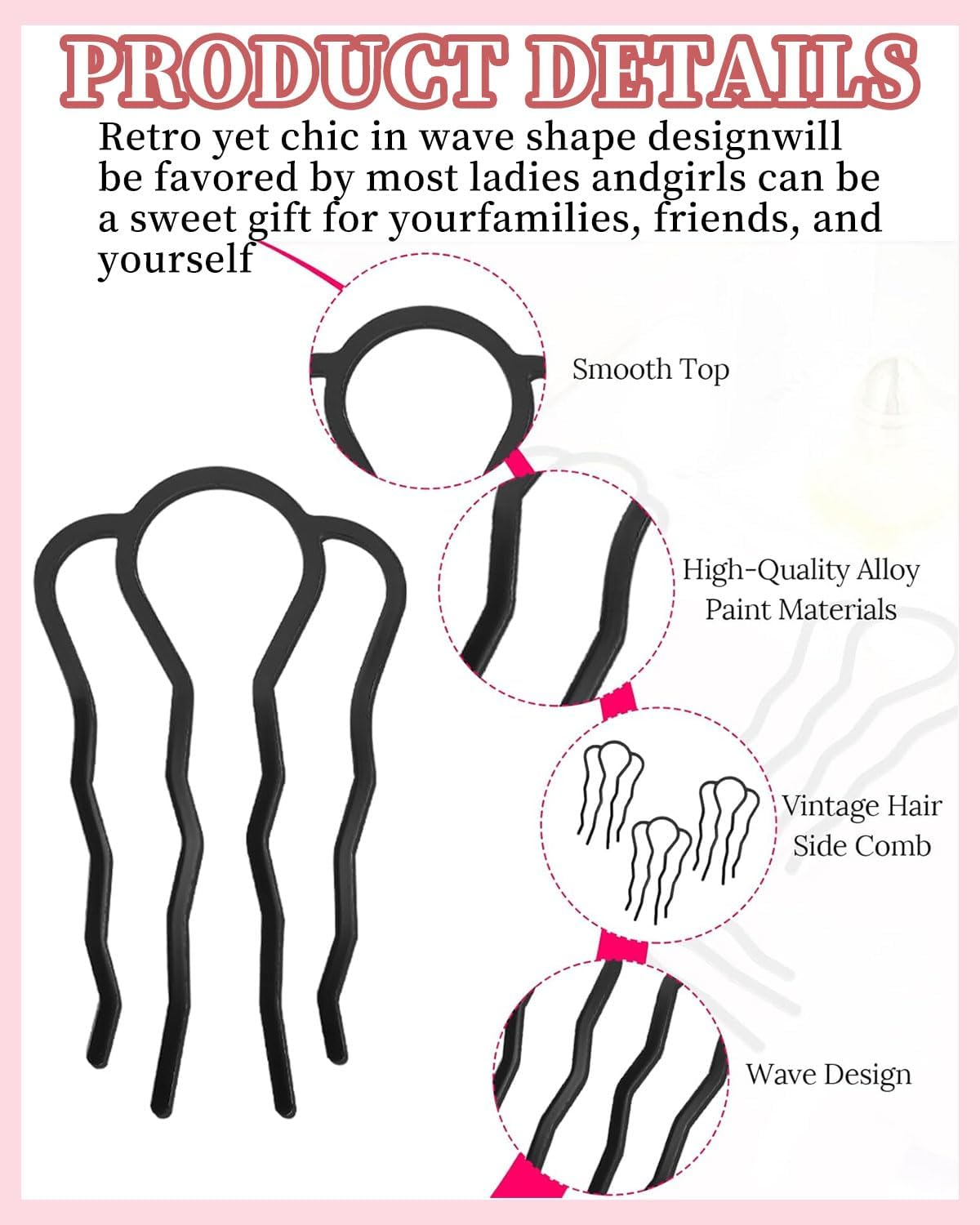 MYGLOAR 9 Pcs Metal Hair Combs Hair Combs 4 Sizes Hair Accessories Combs for Women and Girls image number 1