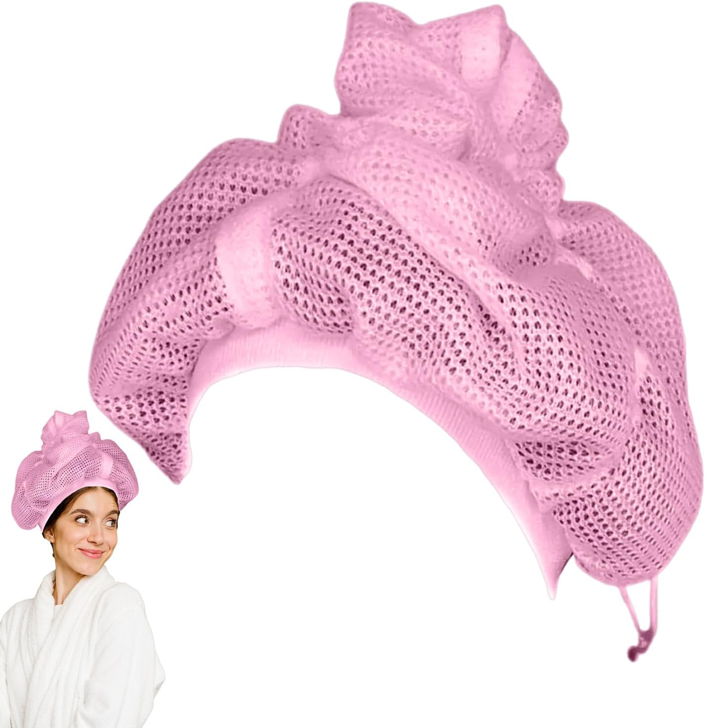 Net Plopping Cap for Drying Curly Hair, Adjustable Hair Drying Hoods, Soulta Net Plopping Bonnet, Reusable Mesh with Drawstring, Hair Net Snoods for Drying Curly Hair, Girls' Processing Caps