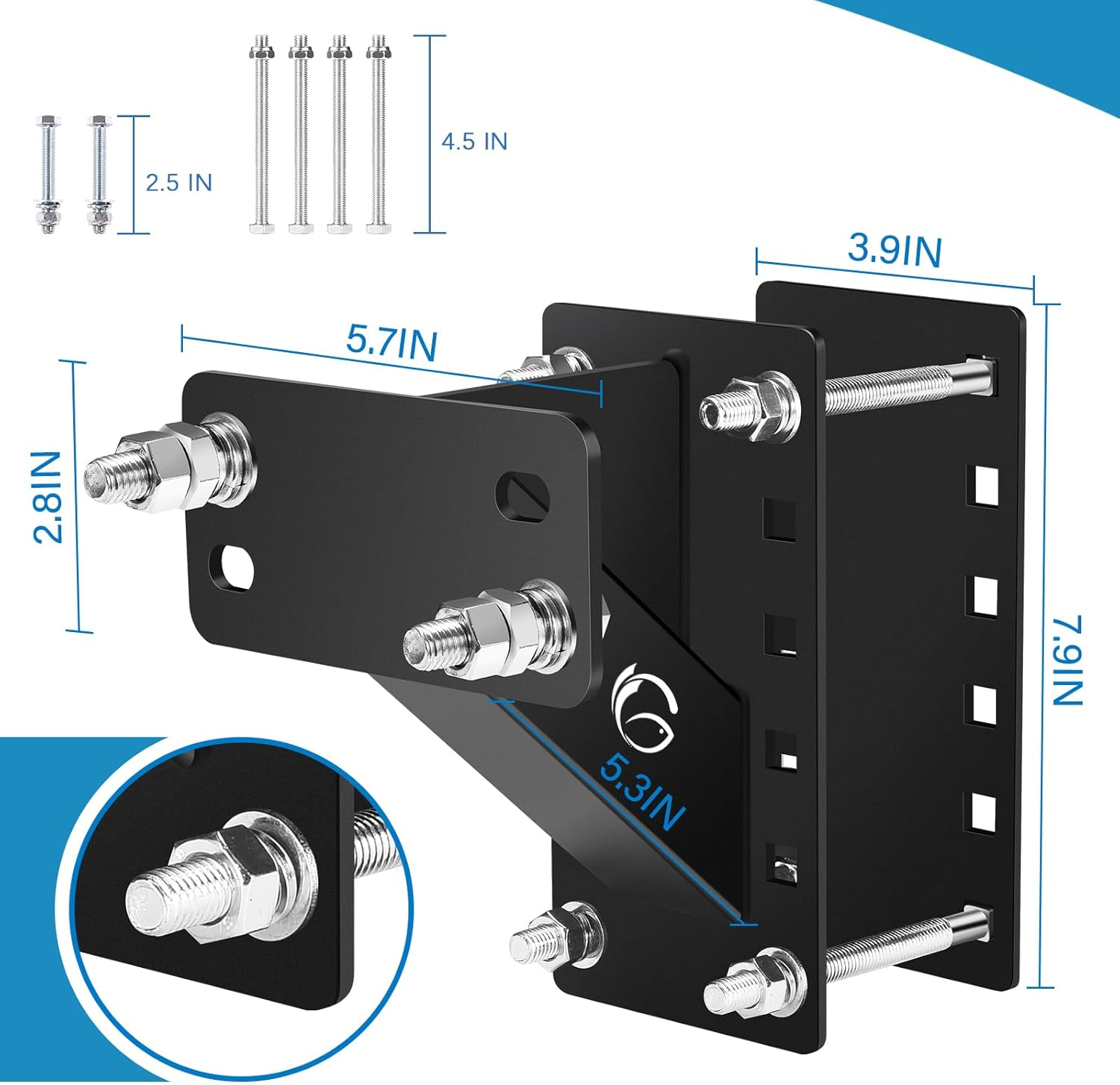 GADFISH Spare Tire Carrier,Spare Tire Mount Boat Trailer Carrier Bracket,Heavy Duty Lock Holder,Fits 4 & 5 & 6 Lugs Trailer Wheels on 4", 4.5'', 4.75'', 5'' and 5.5'' Bolt Patterns,Holds up to 150 Lbs image number 1